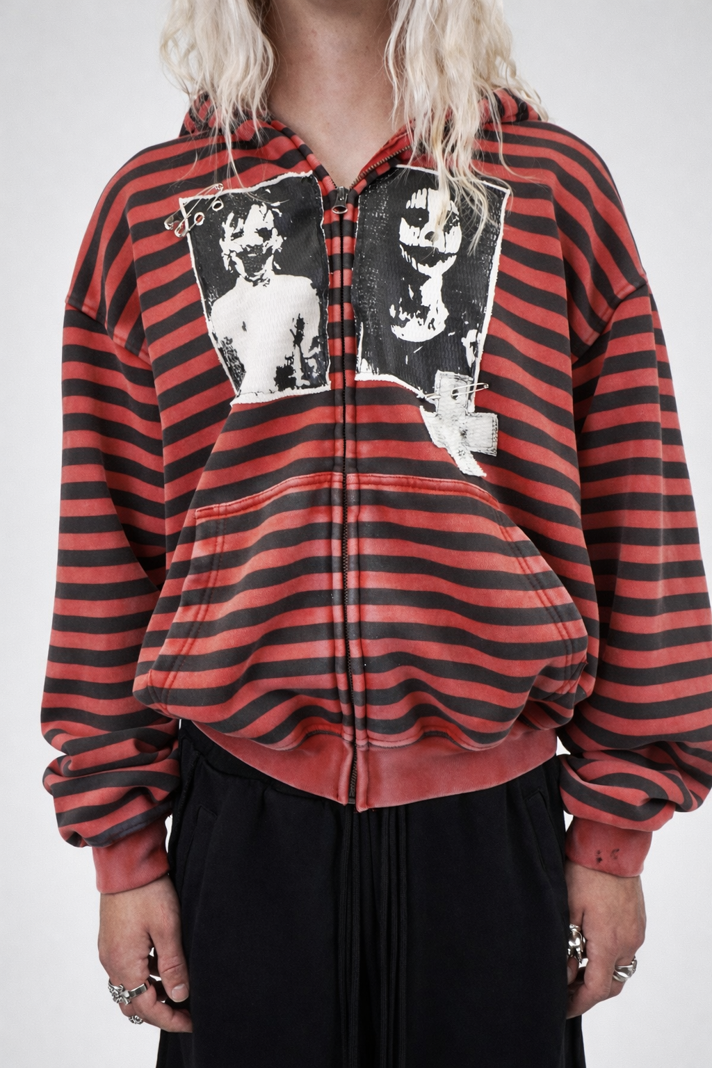 Jane Doe Stripe Hoodie (Red)