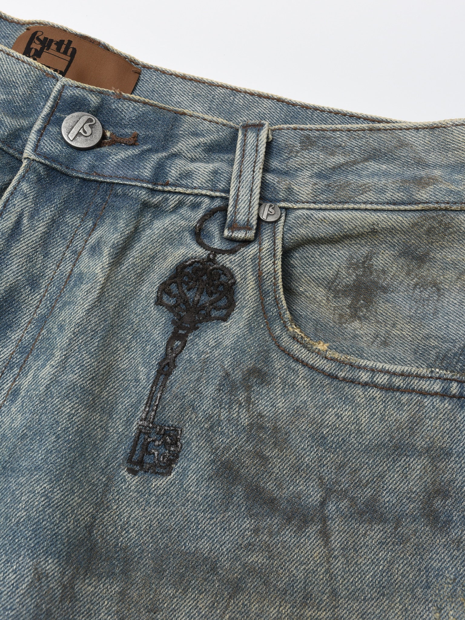 Dirty-Washed Brushing Wax Baggy Denim