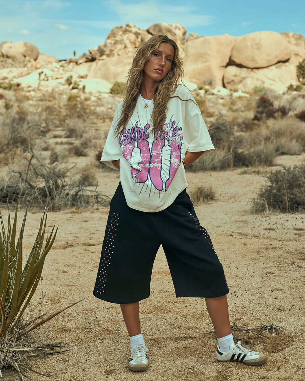 Crystal Cactus Sweat Shorts - Black