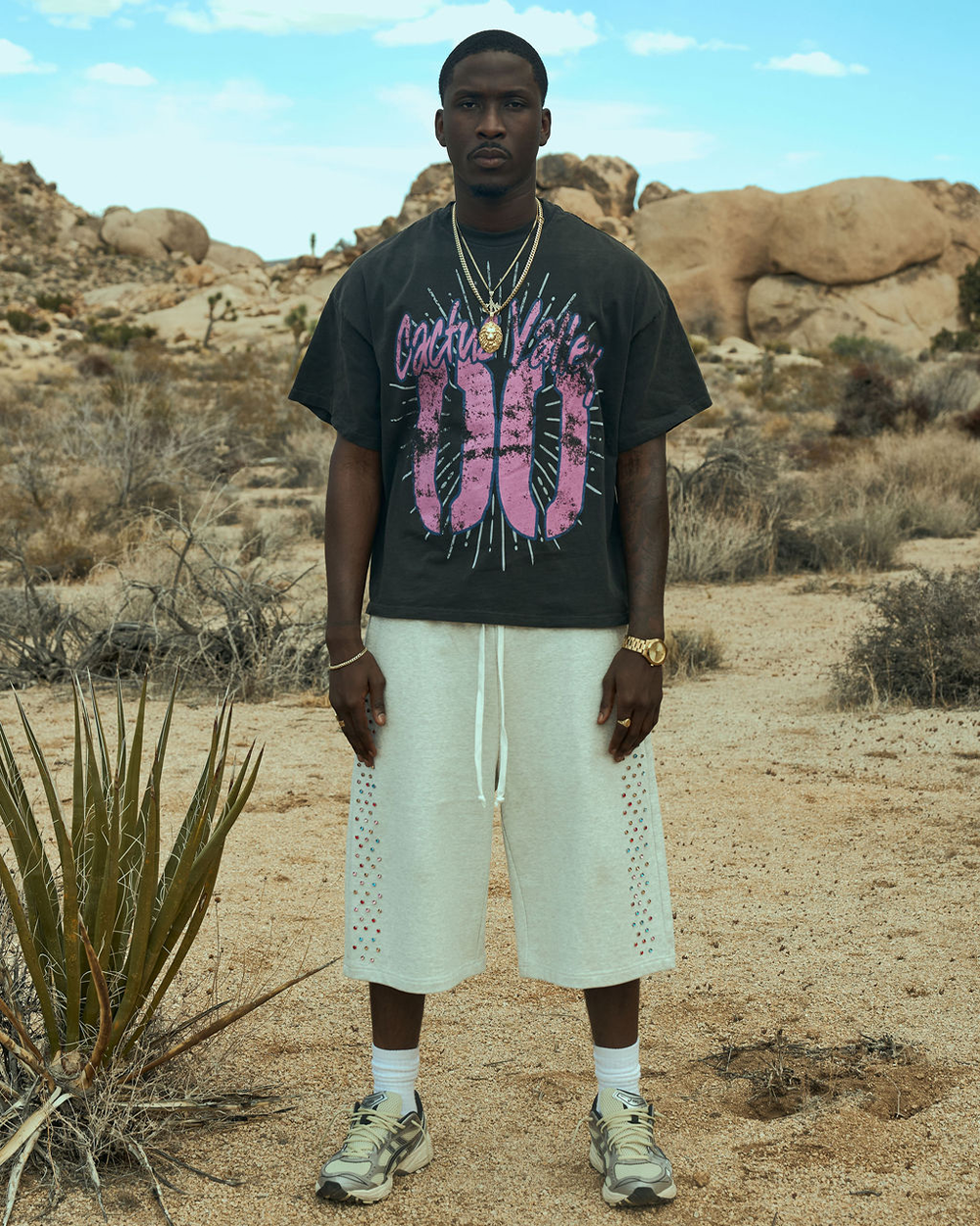 Crystal Cactus Sweat Shorts - Grey