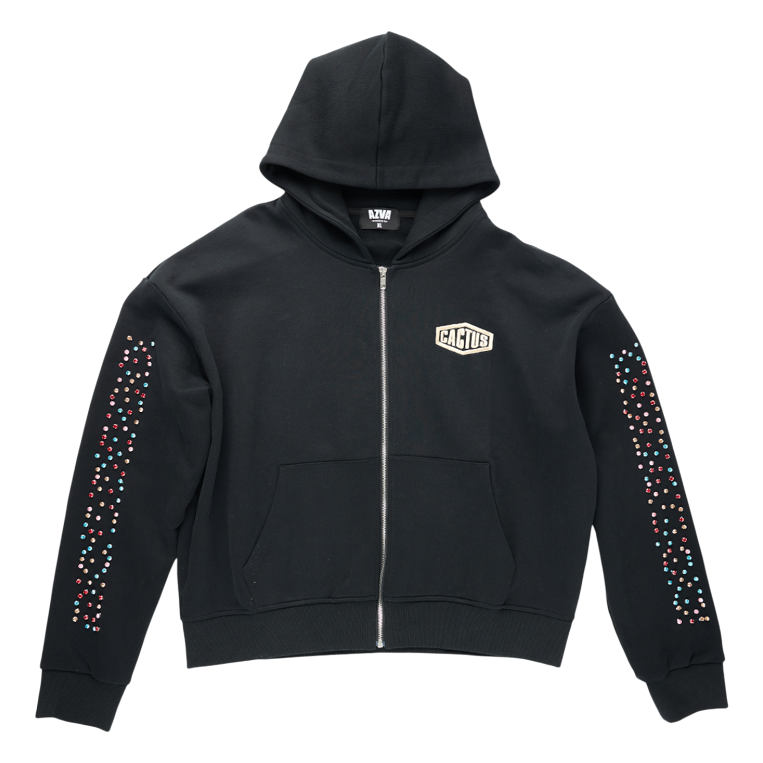 Crystal Cactus Zip Hoodie - Black