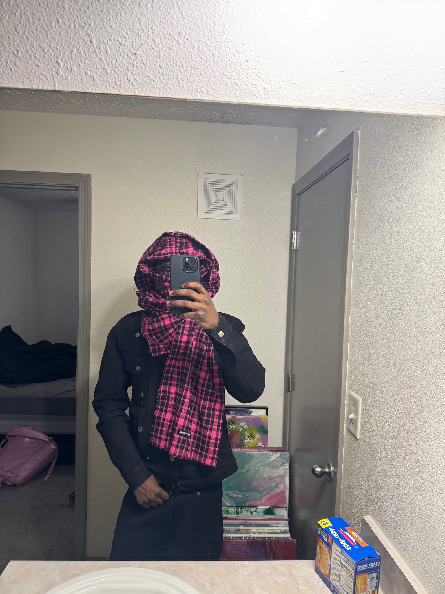 Pink Plaid Scarf-Hood