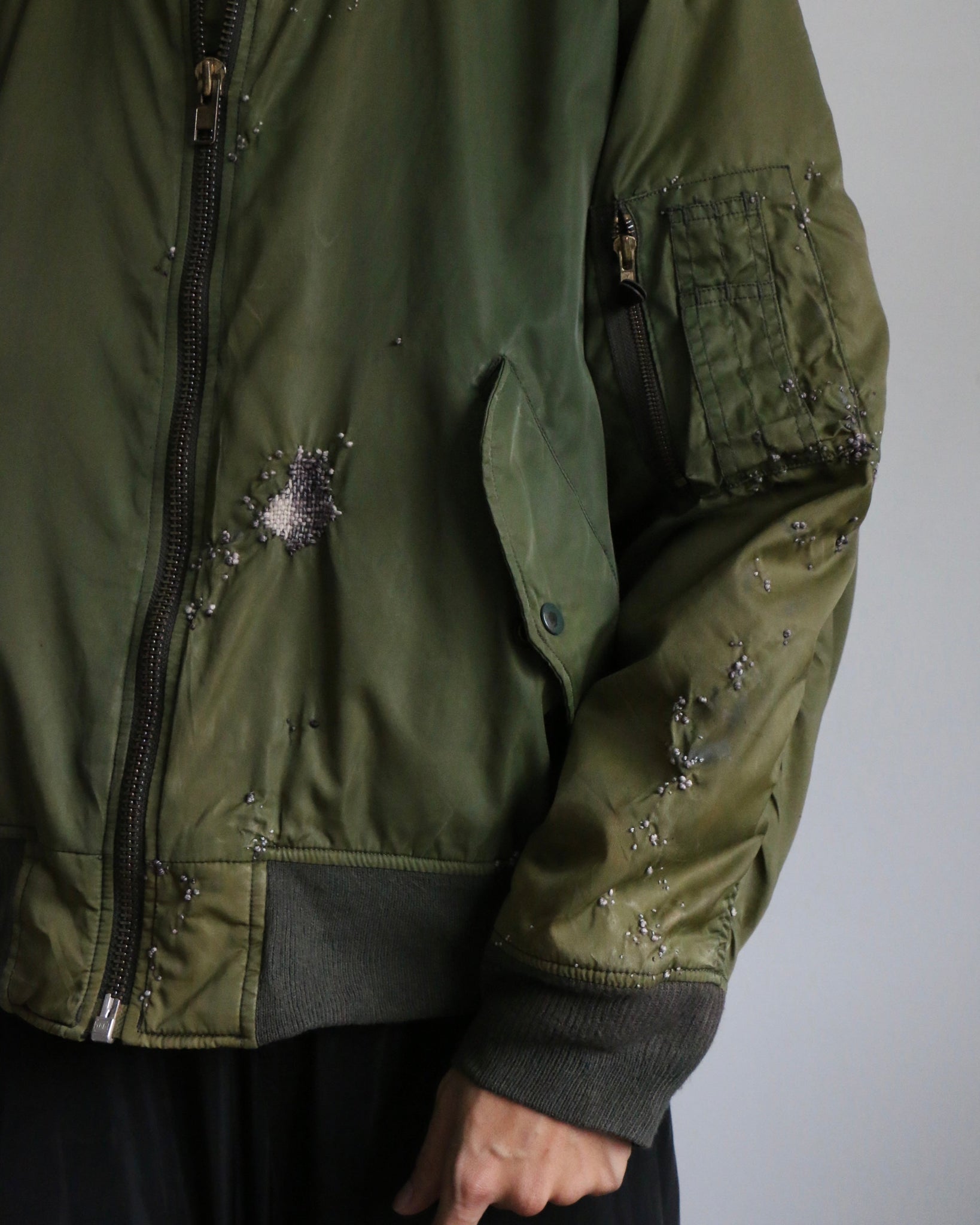 "Embroidered "Dot" Sun Faded Flight Jacket