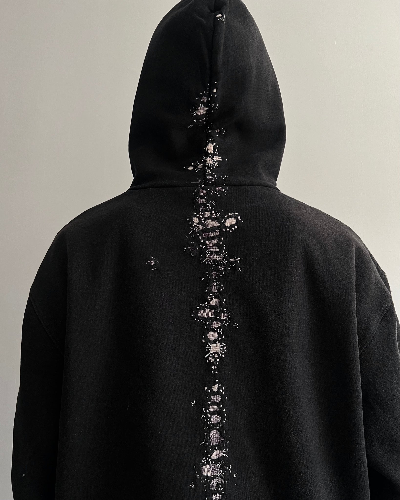 ""'Embroidered BORO Black Hoodie