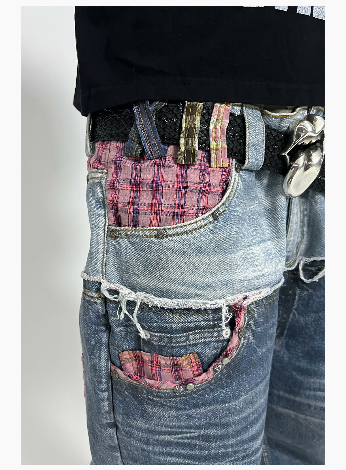 PLAID DOUBLE-WAIST JEANS