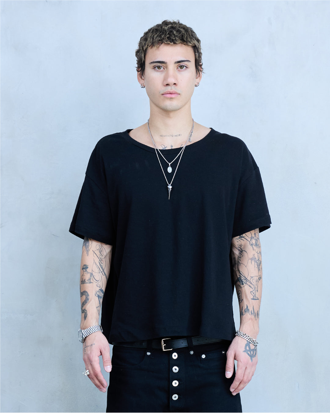 FRAME 0.2 'BLACK' COTTON RIBBING T-SHIRT