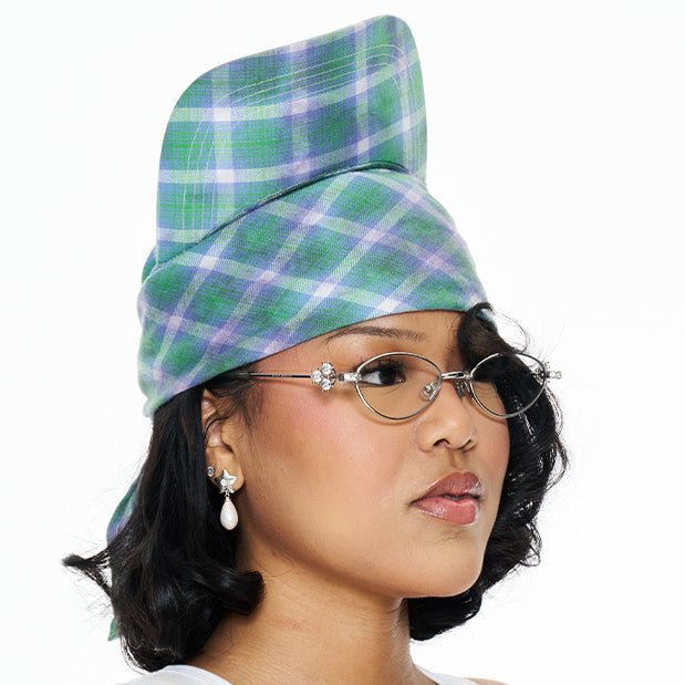Hikage Tie Hat (BLUE PLAID)