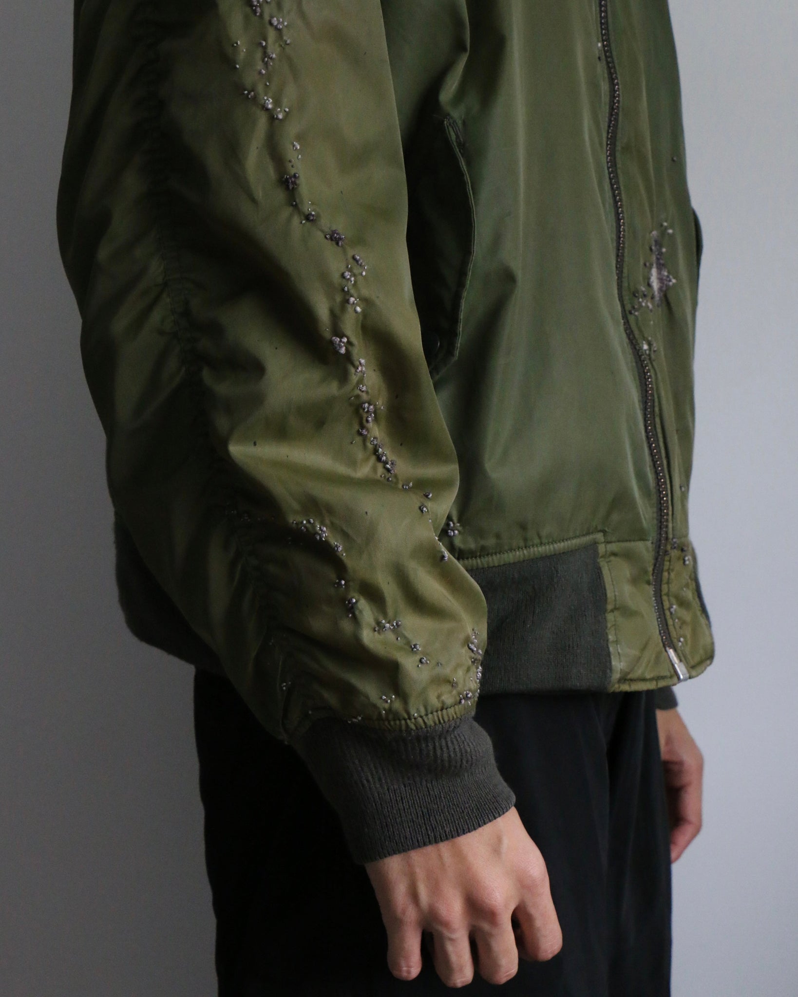 "Embroidered "Dot" Sun Faded Flight Jacket