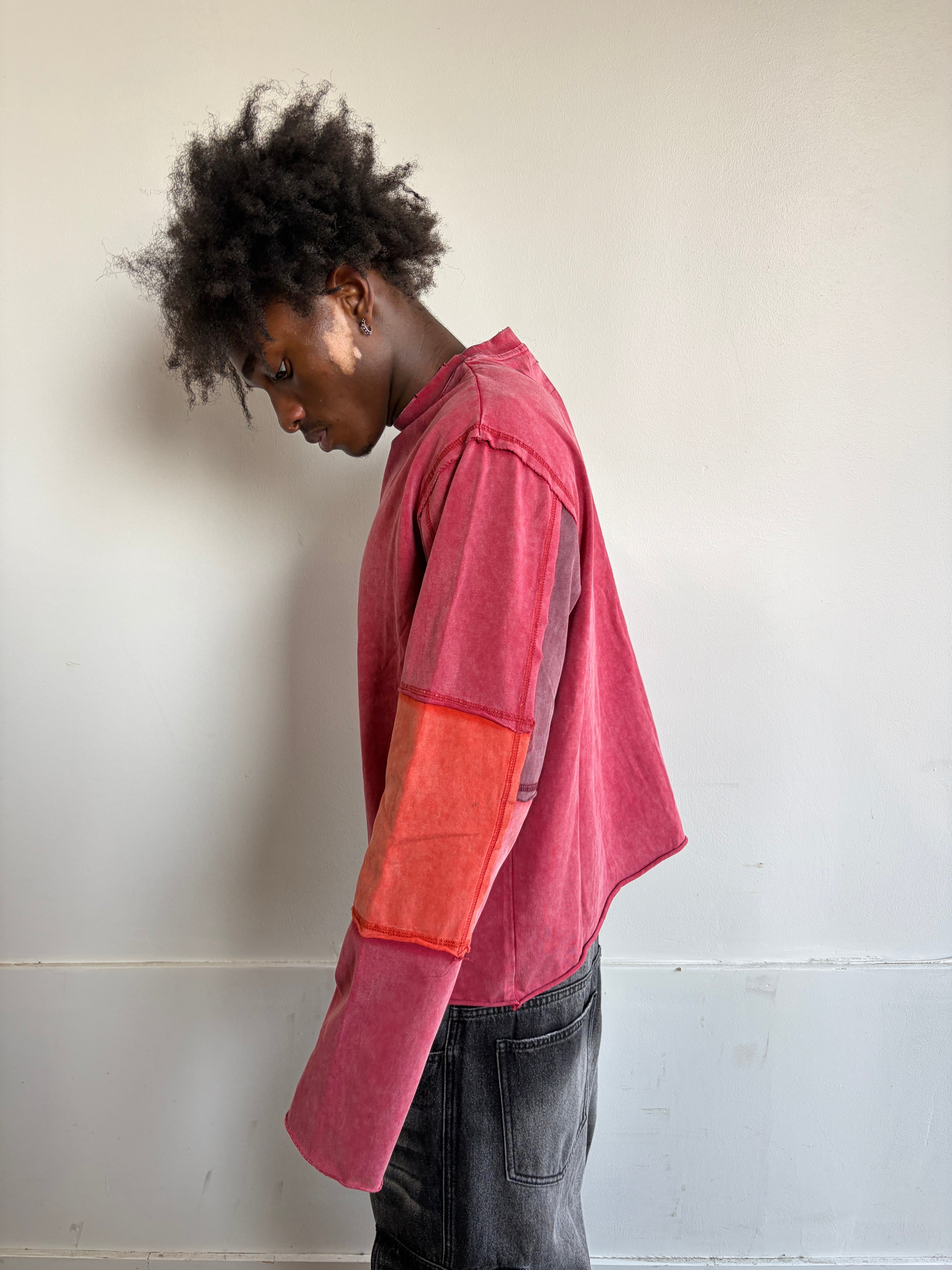 DISTRESSED PATCHWORK LONGSLEEVE - RUBY