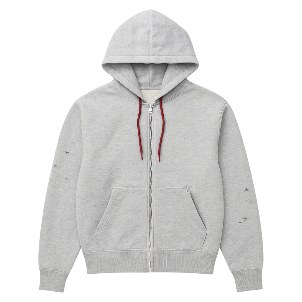 Distressed Zip Sweat