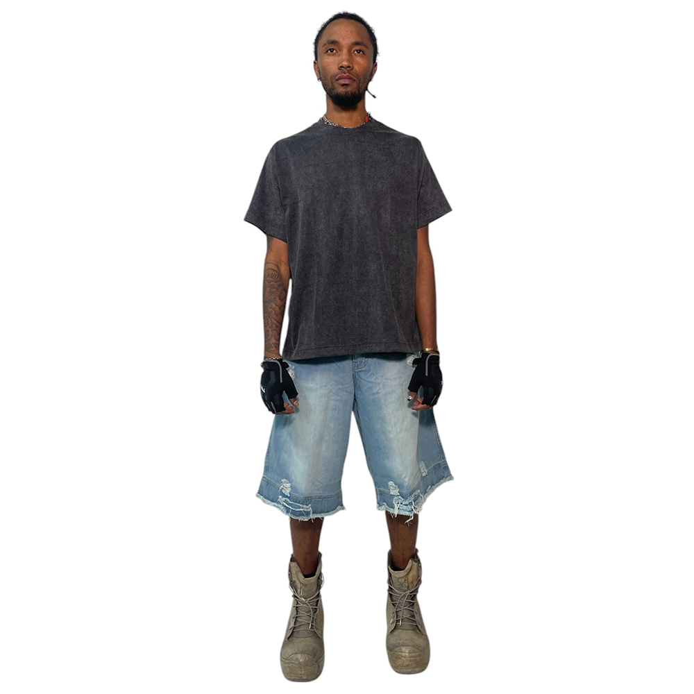 DISTRESSED DENIM JORTS