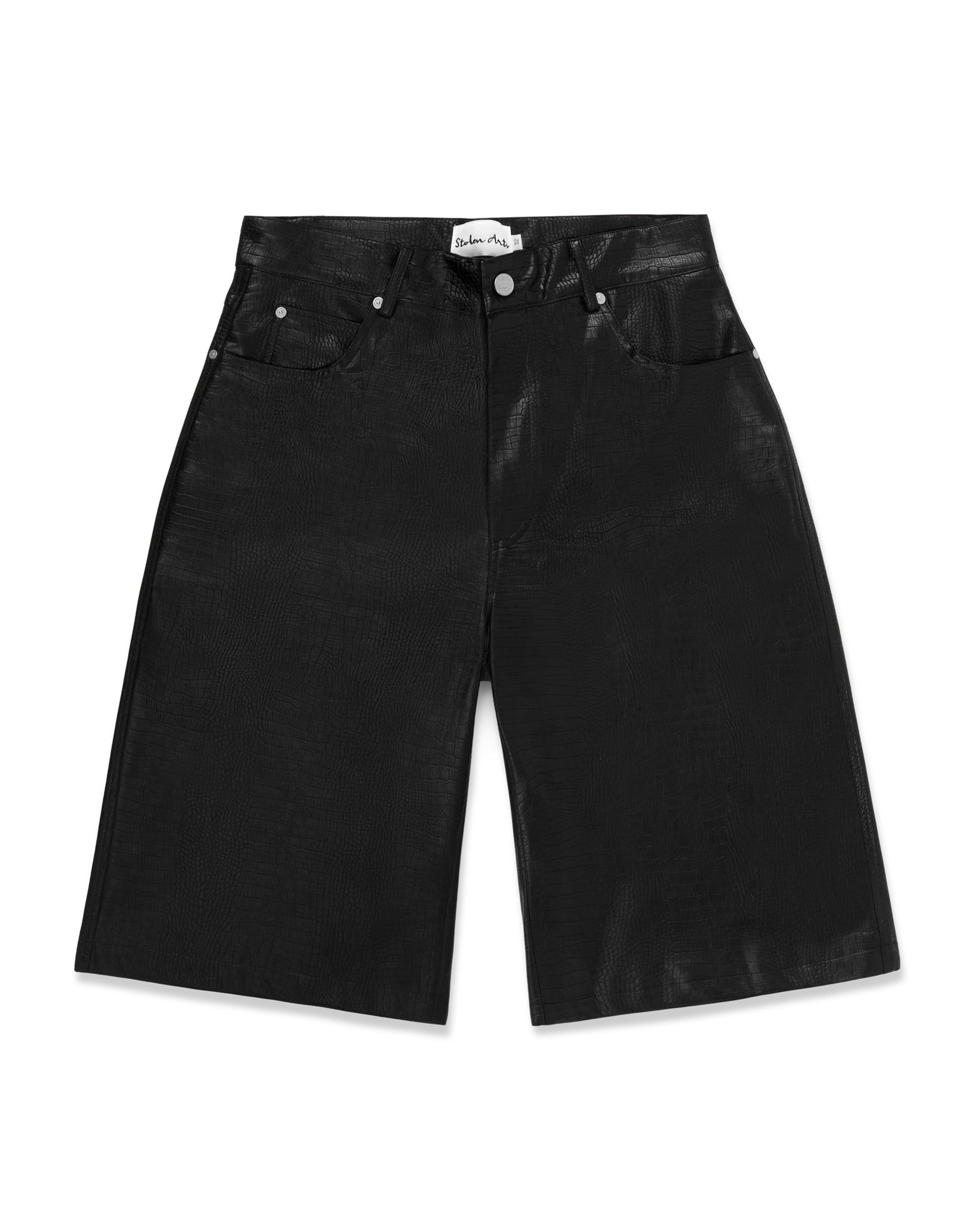 Black Croc Leather Shorts