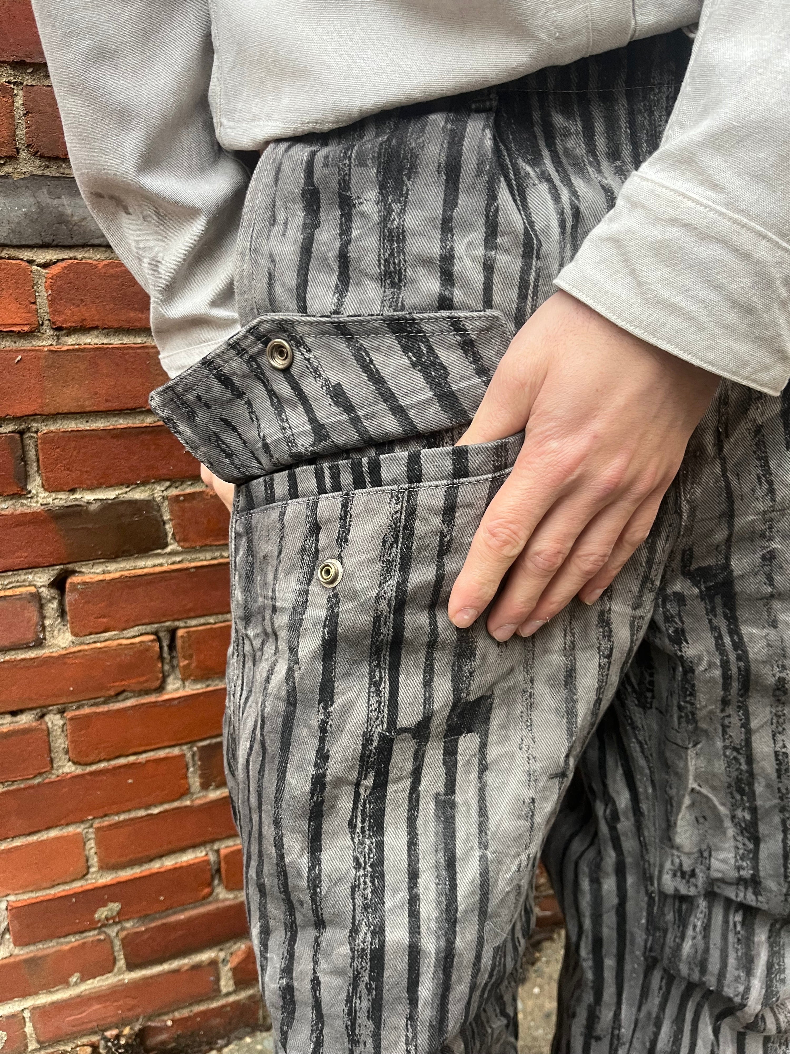 Utility Thwocket Pants - Acorn + Rust Dyed Stripe Denim