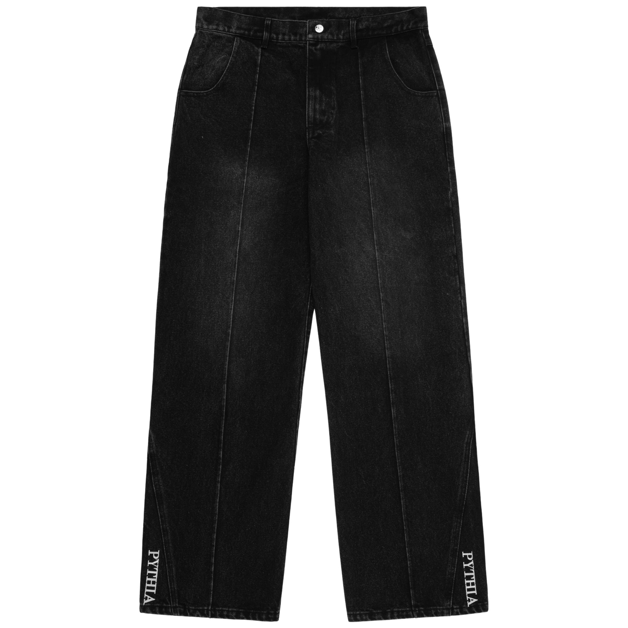 PLEATED WIDE LEG JEANS - BLACK WASH