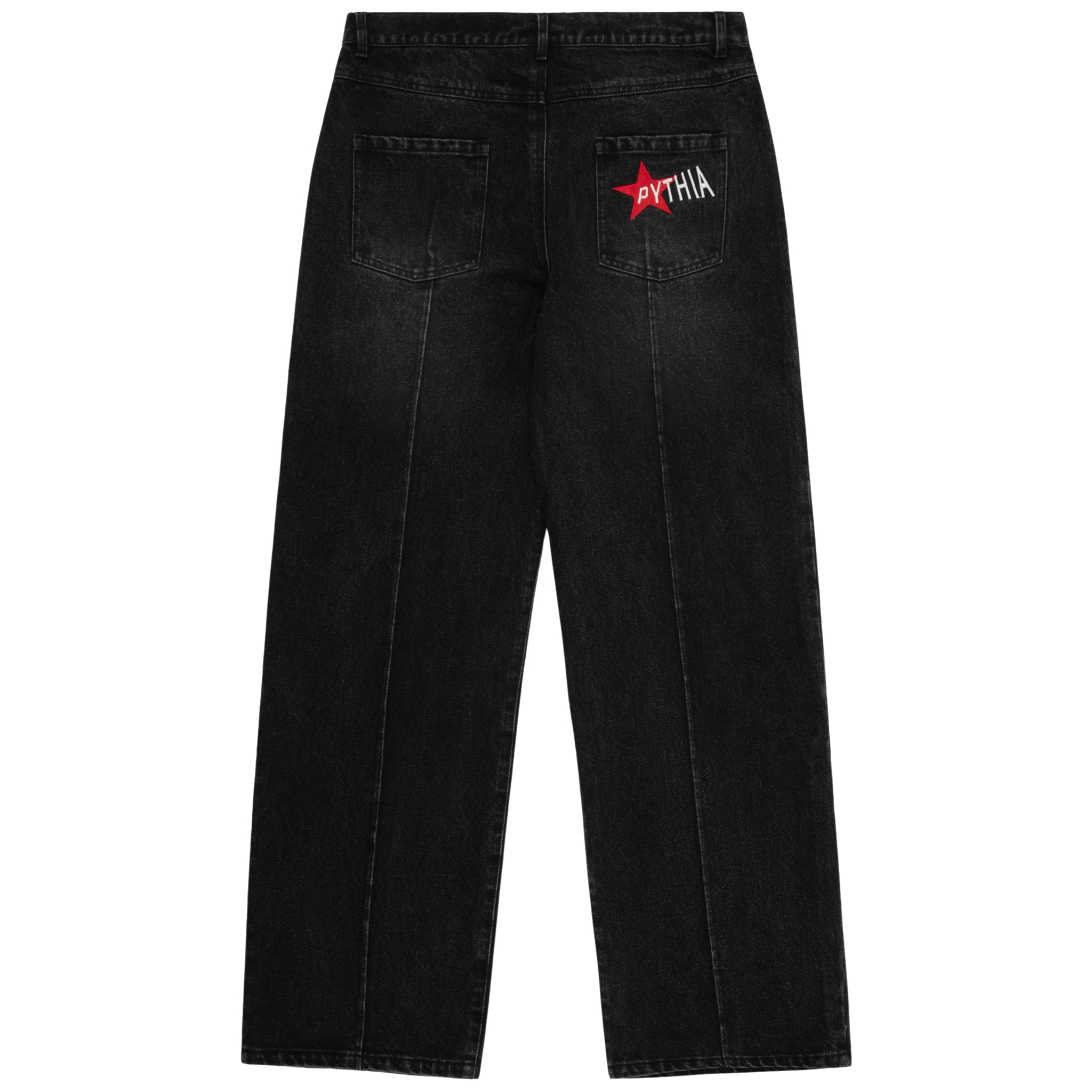 PLEATED WIDE LEG JEANS - BLACK WASH