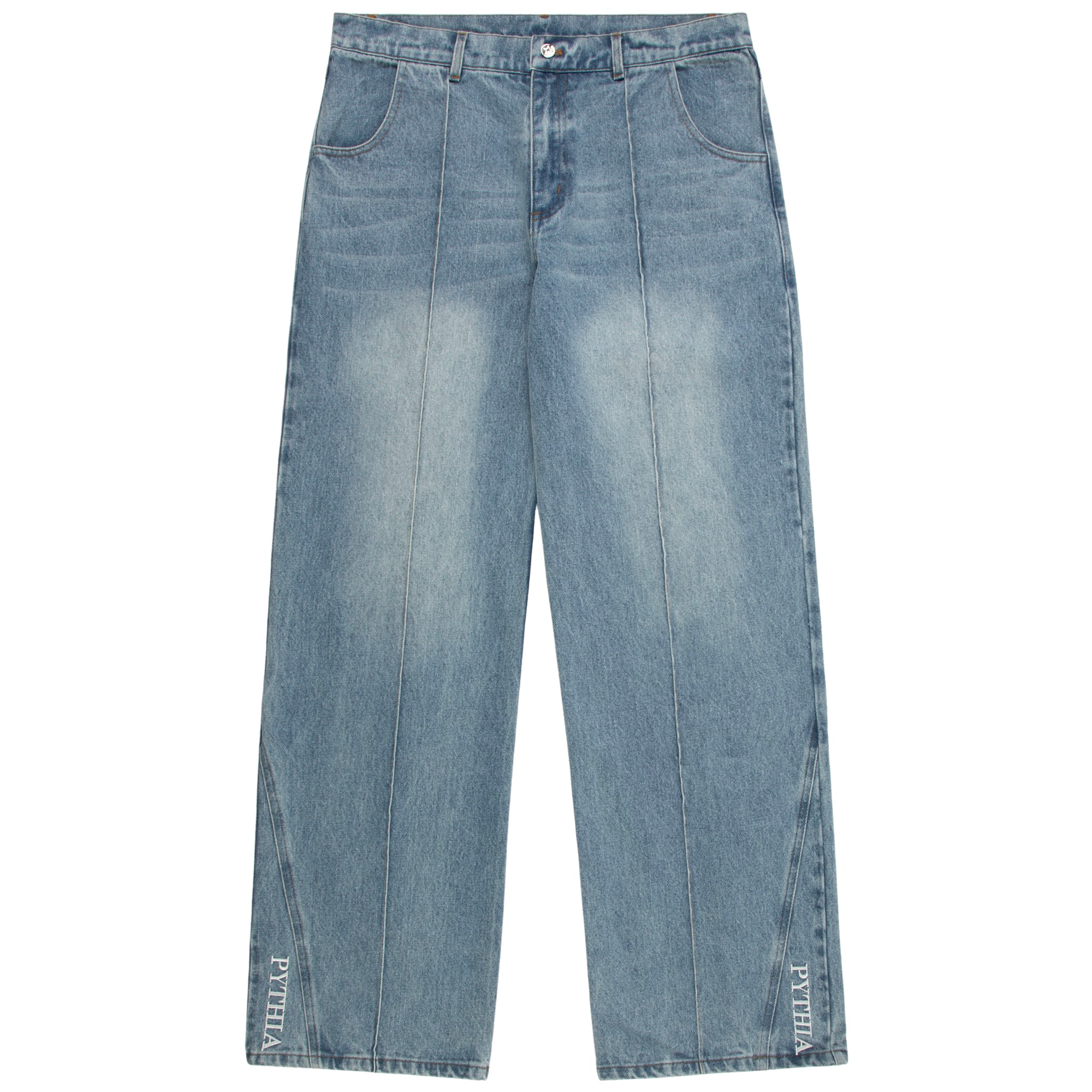 PLEATED WIDE LEG JEANS - LIGHT WASH