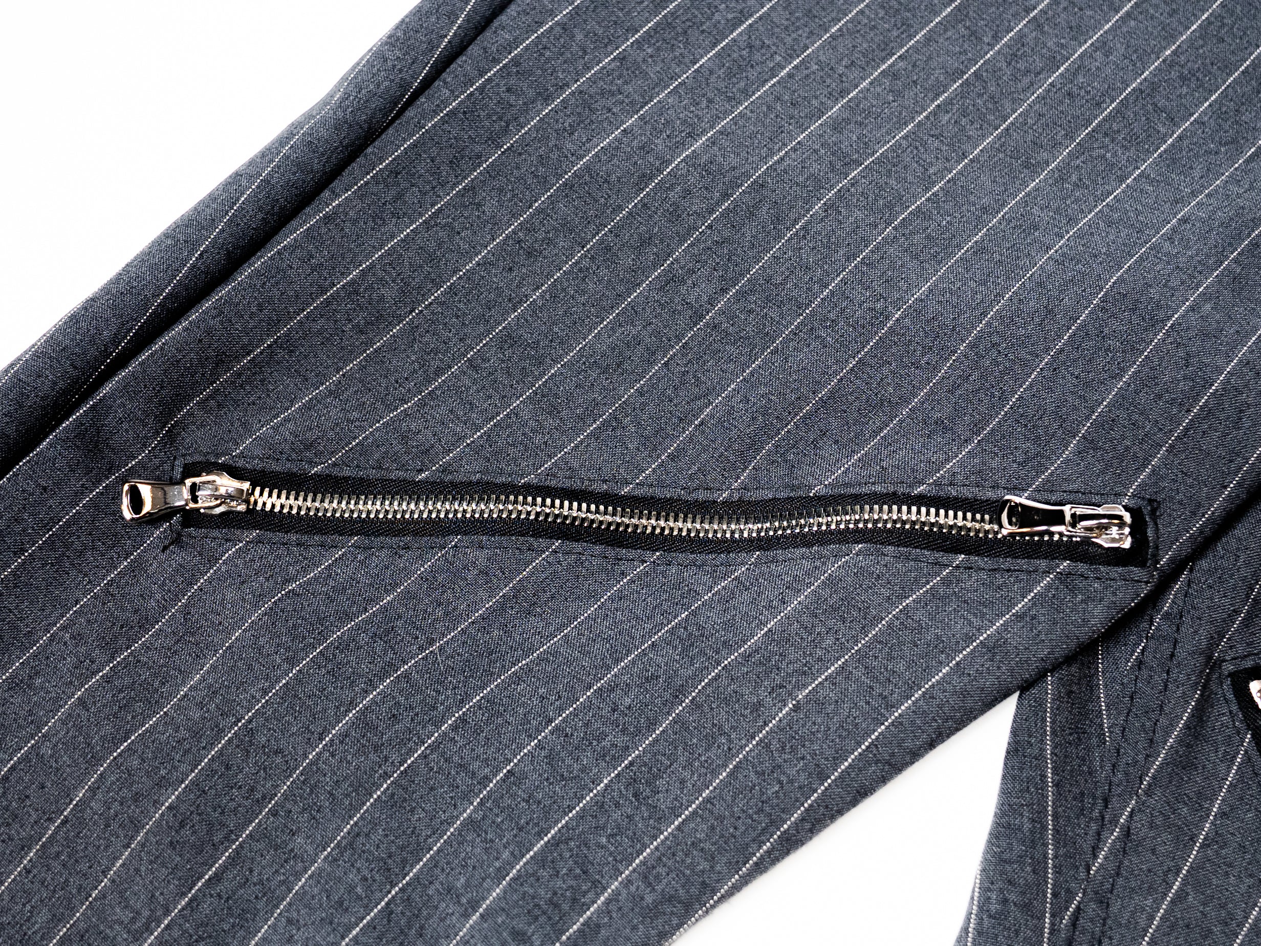 BOOTCUT ZIPPERED SIGNATURE PANTS (PINSTRIPES)