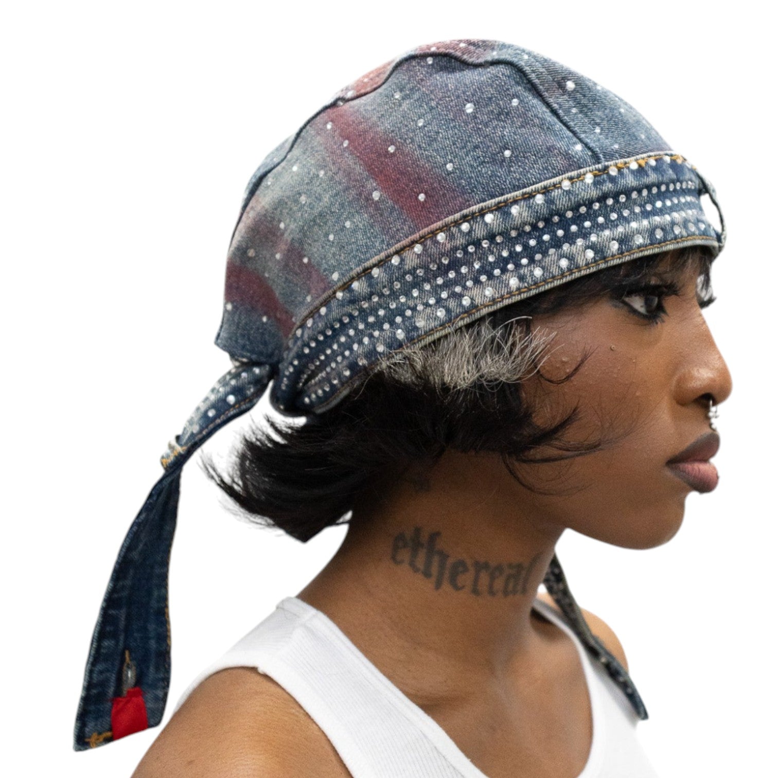 Denim Moto Cap (Red and Blue)