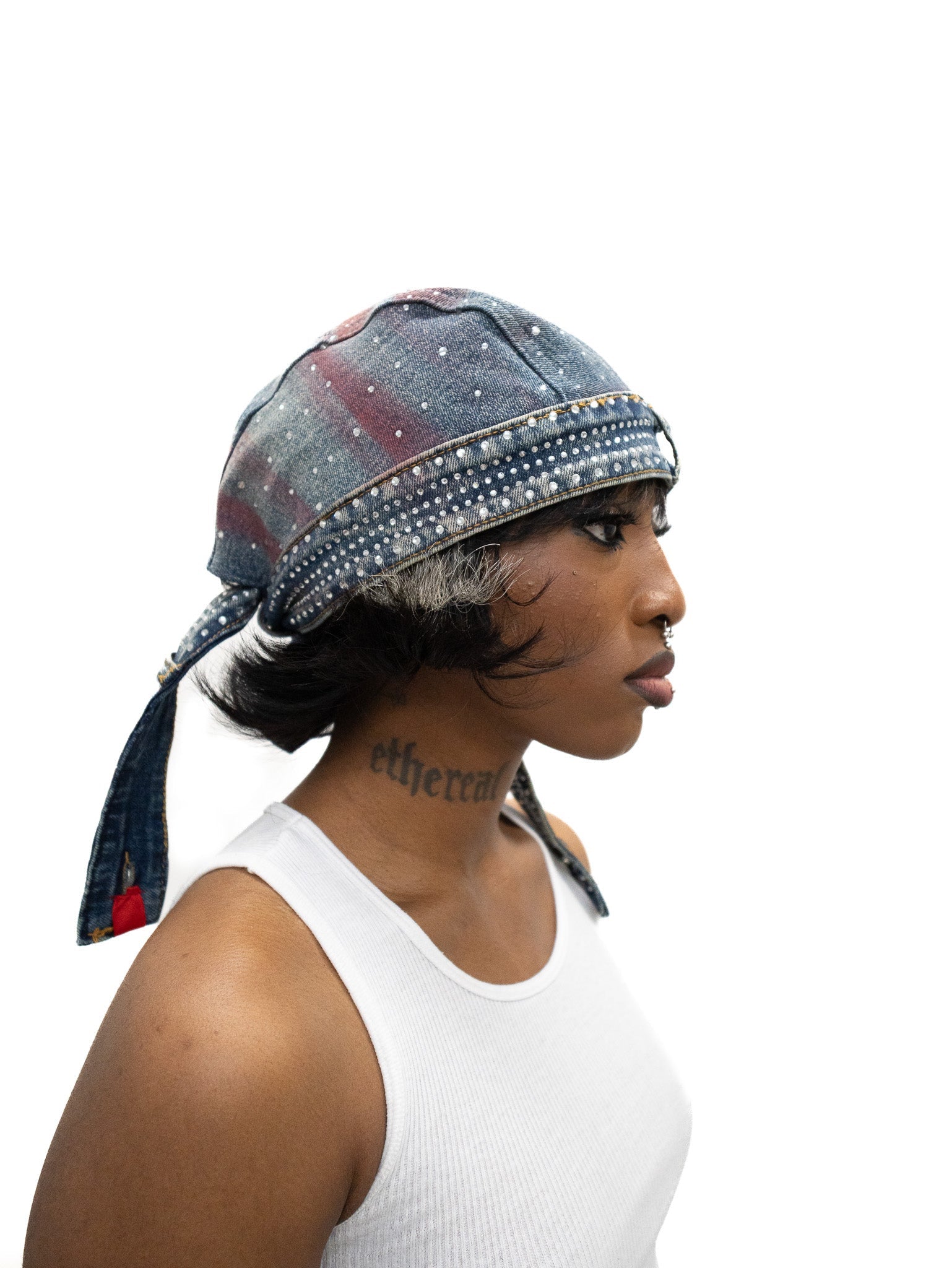 Denim Moto Cap (Red and Blue)