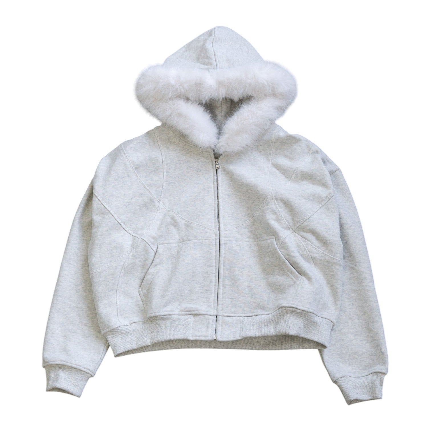 "Surrender" Fur Zip Hoodie (Light Gray)