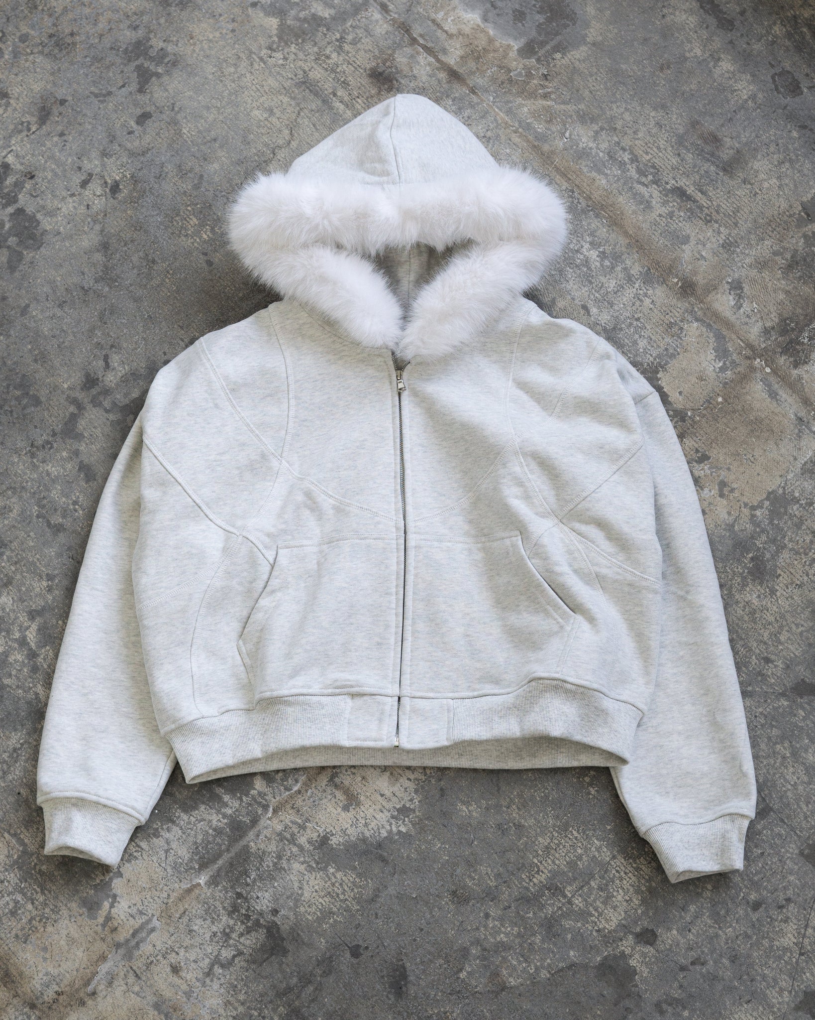 "Surrender" Fur Zip Hoodie (Light Gray)