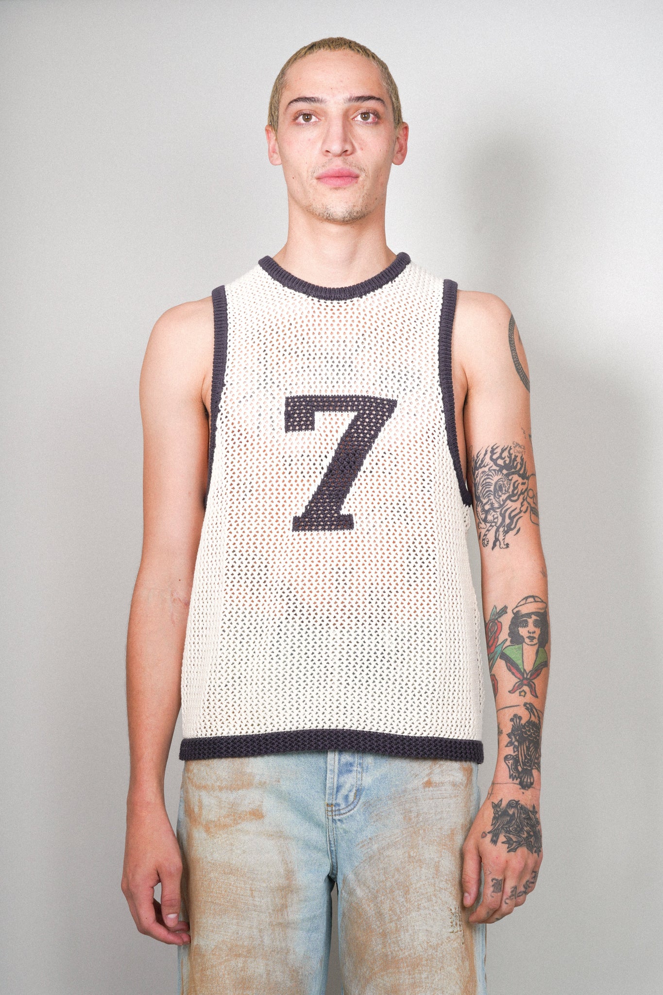 Naive Gauge Knit Vest in Piano Black/Archive White - Puppet Theater