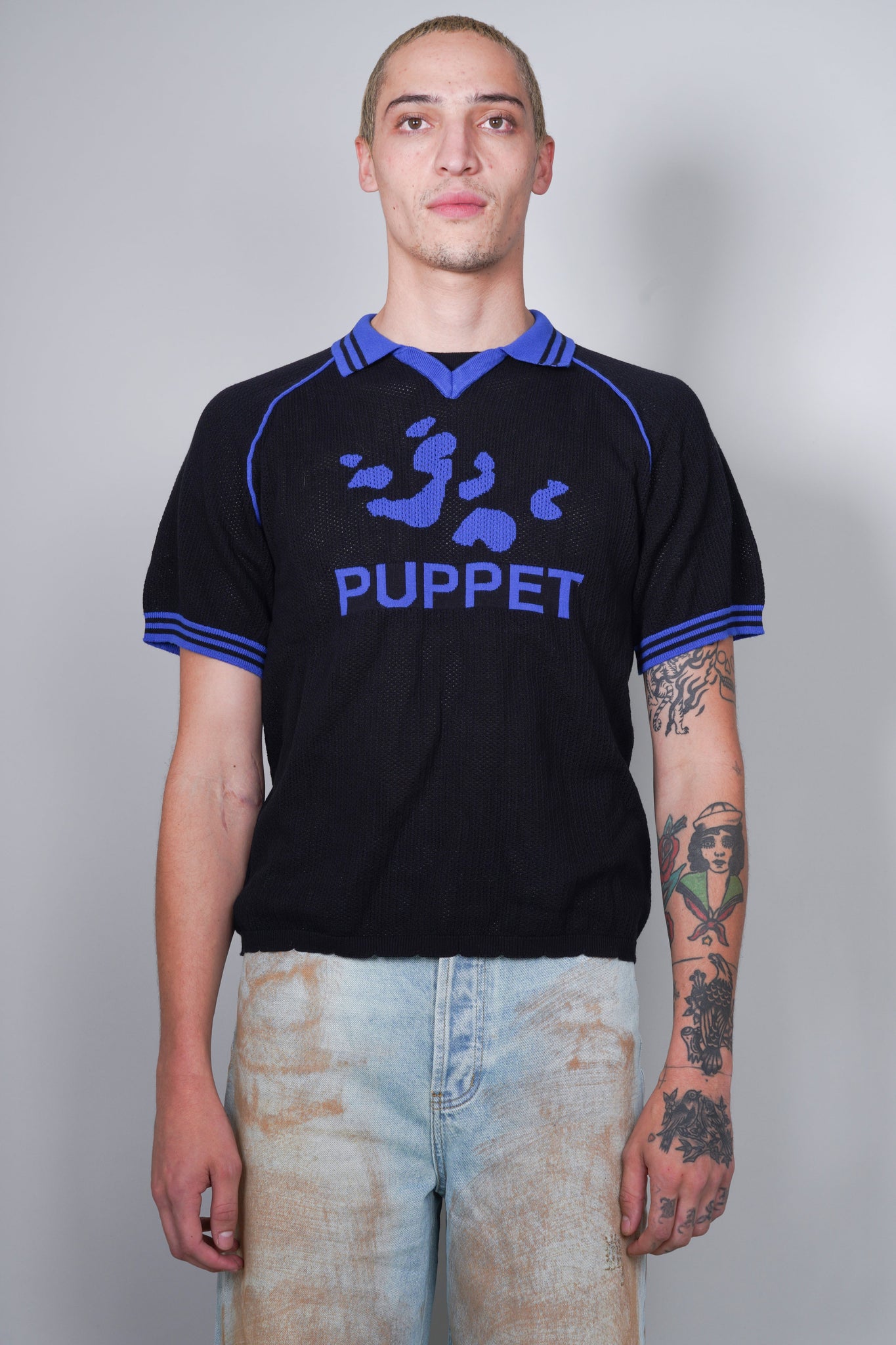 Puppet Knit Jersey in Piano Black and Chelsea Blue - Puppet Theater