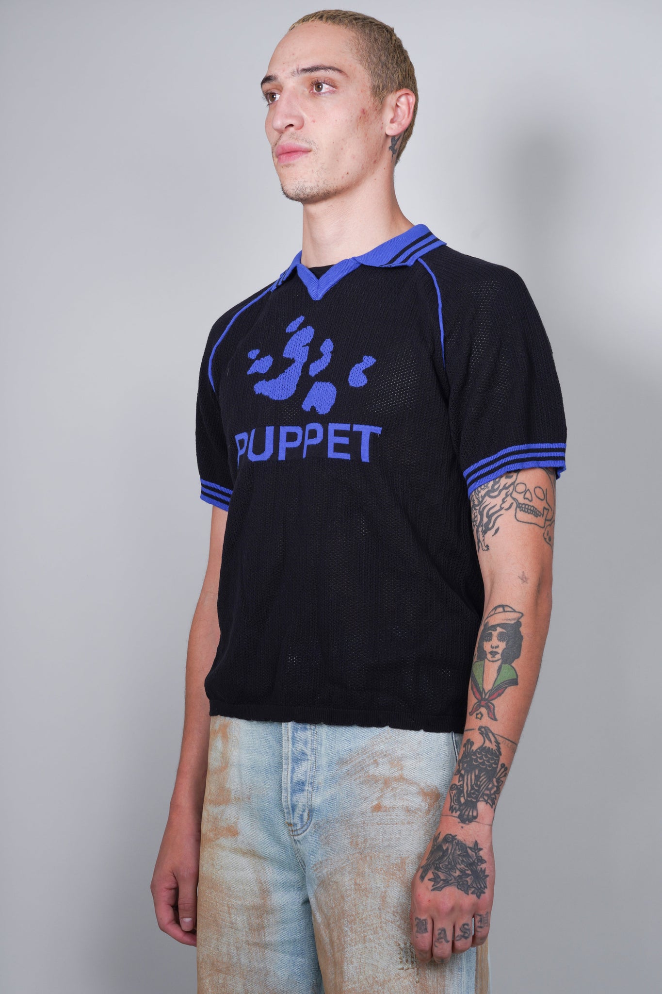 Puppet Knit Jersey in Piano Black and Chelsea Blue - Puppet Theater