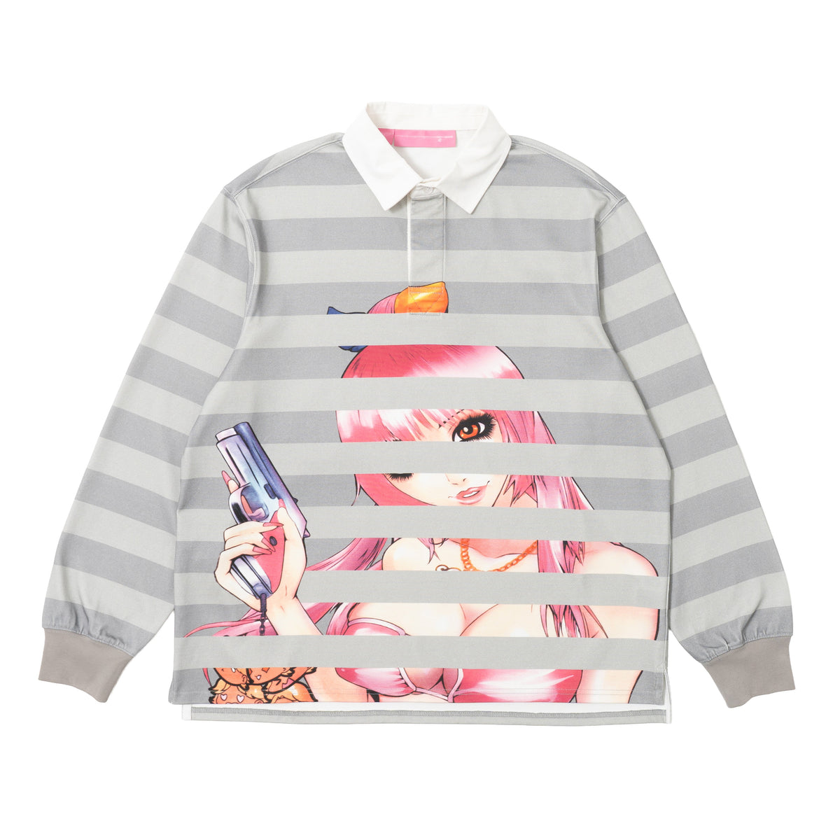 Yumi Striped LS Polo - Grey