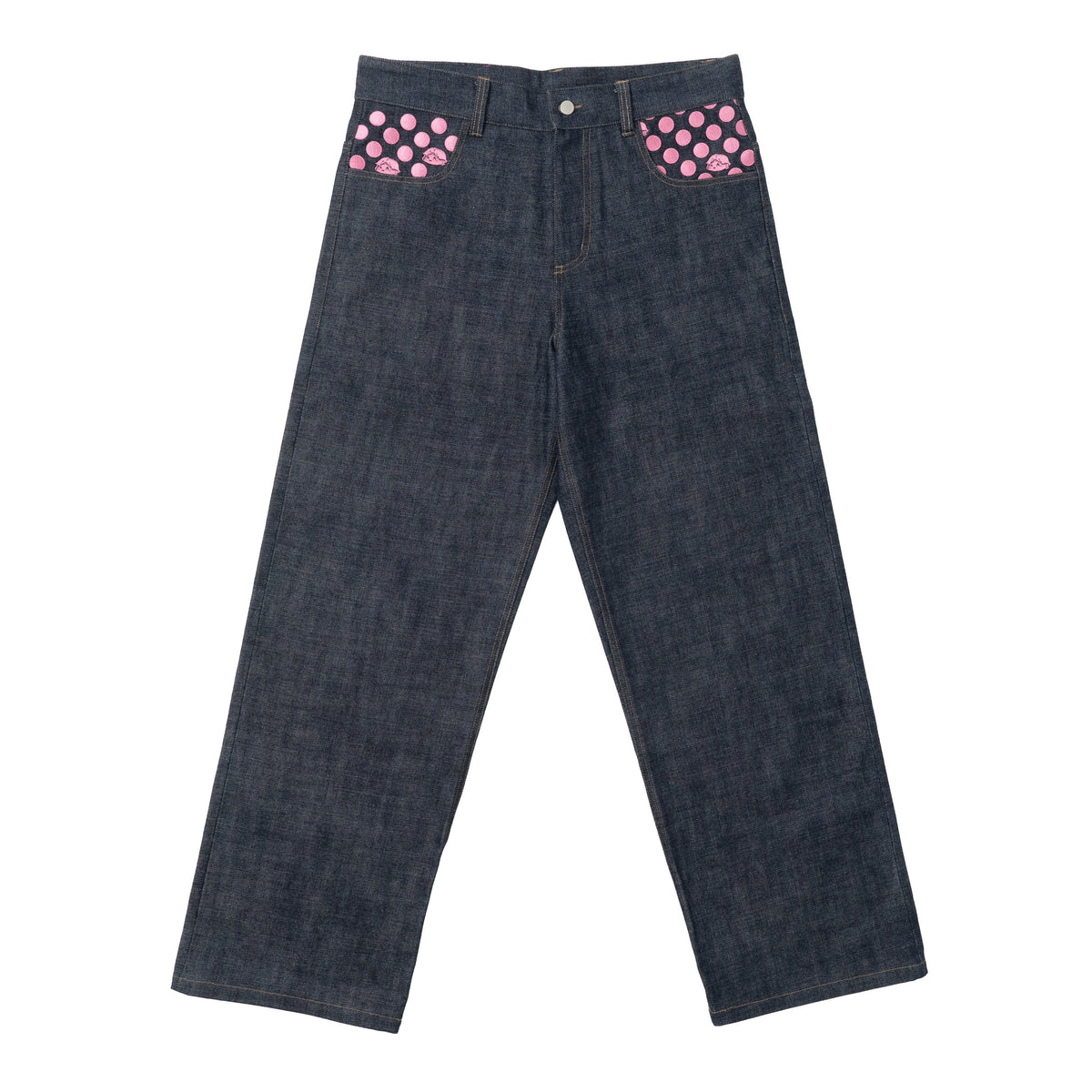Polka Dot Selvedge Denim - Pink
