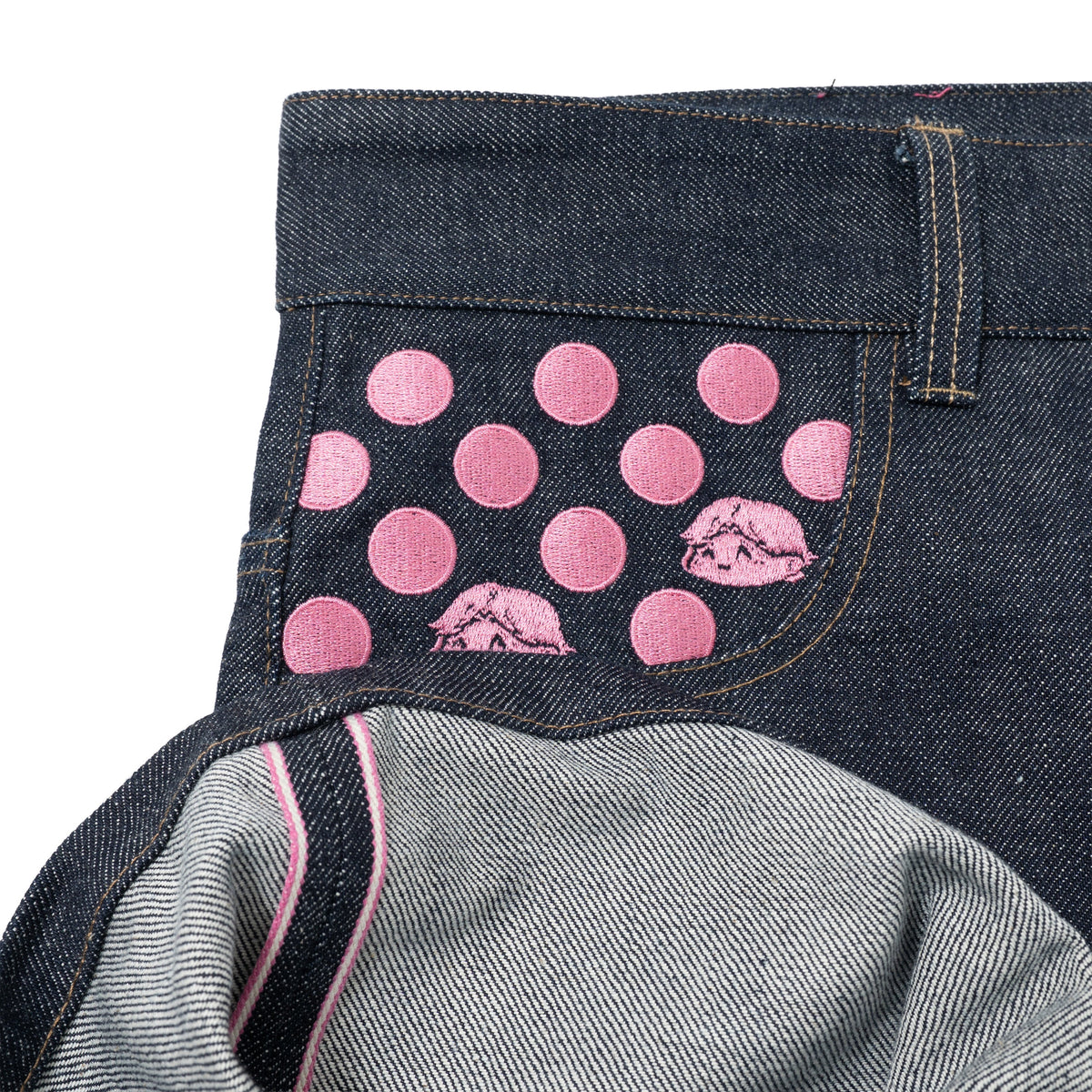 Polka Dot Selvedge Denim - Pink