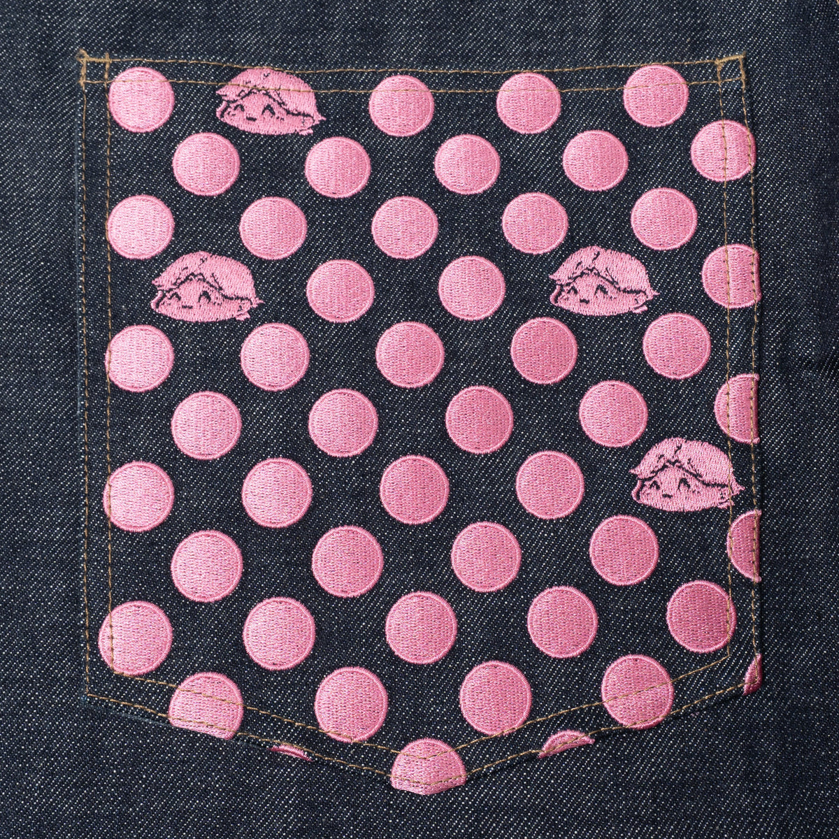 Polka Dot Selvedge Denim - Pink