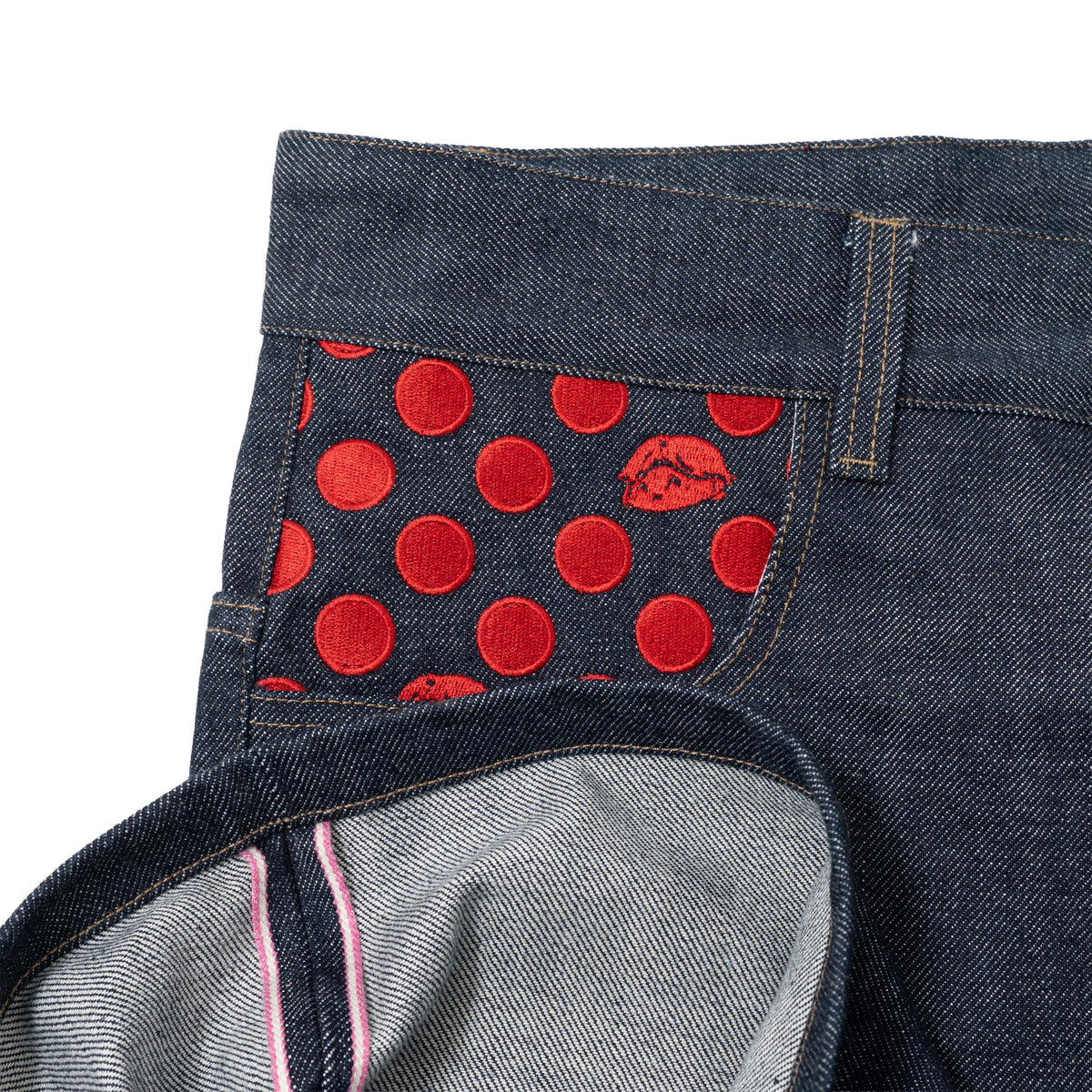 Polka Dot Selvedge Denim - Red