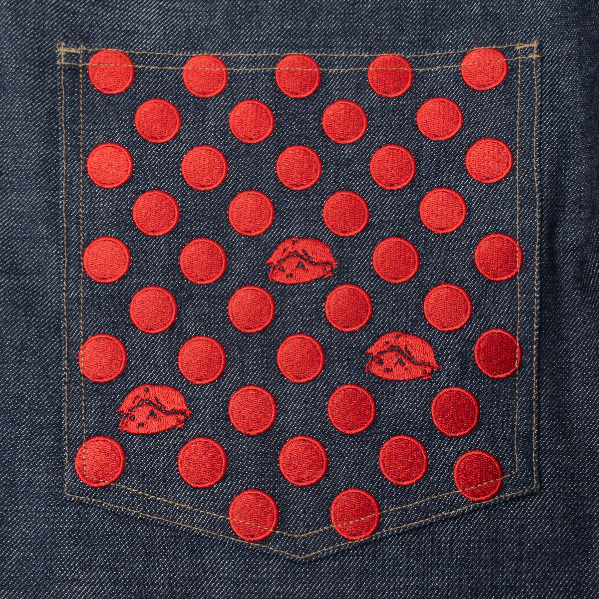 Polka Dot Selvedge Denim - Red