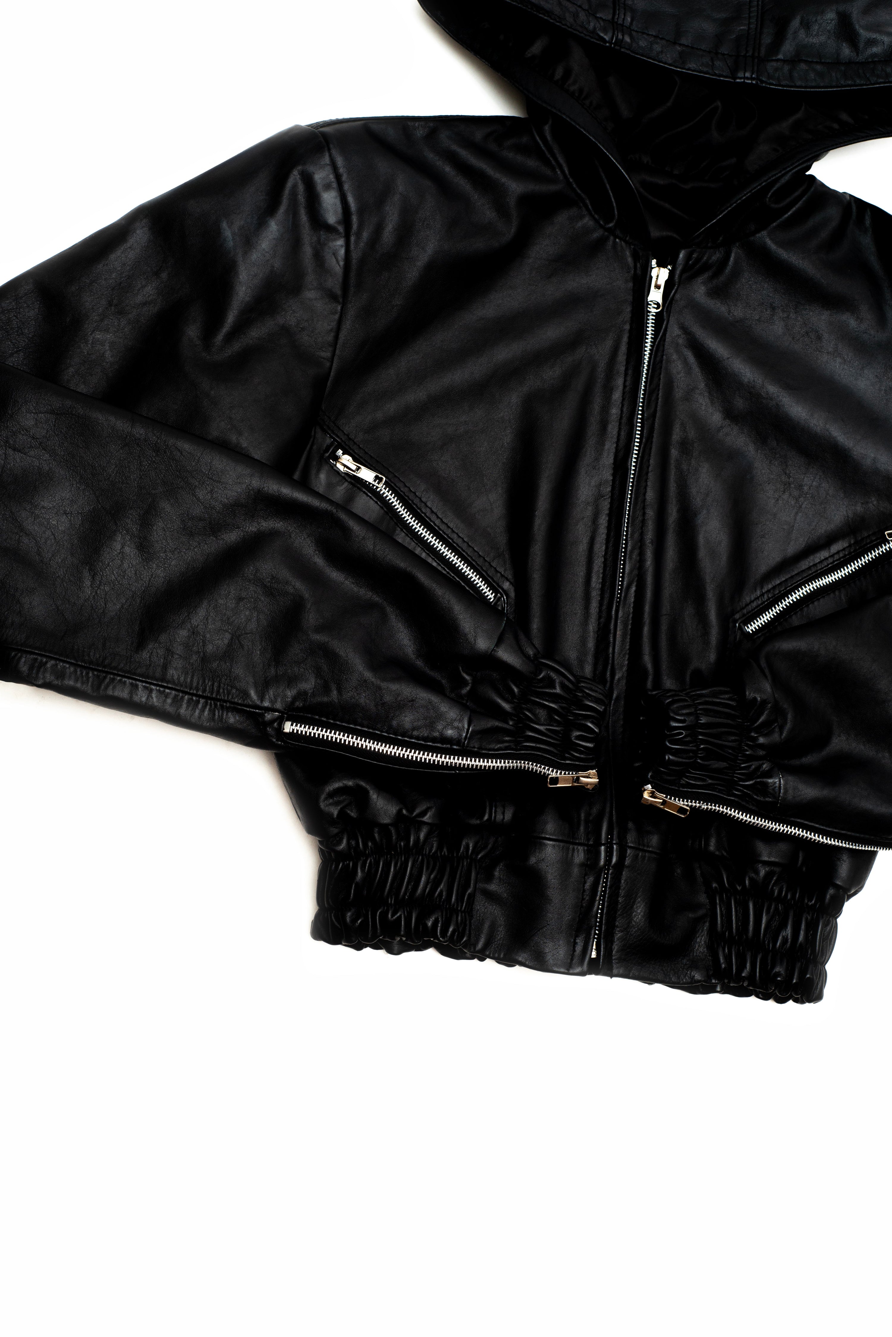 LEATHER HOODED JACKET