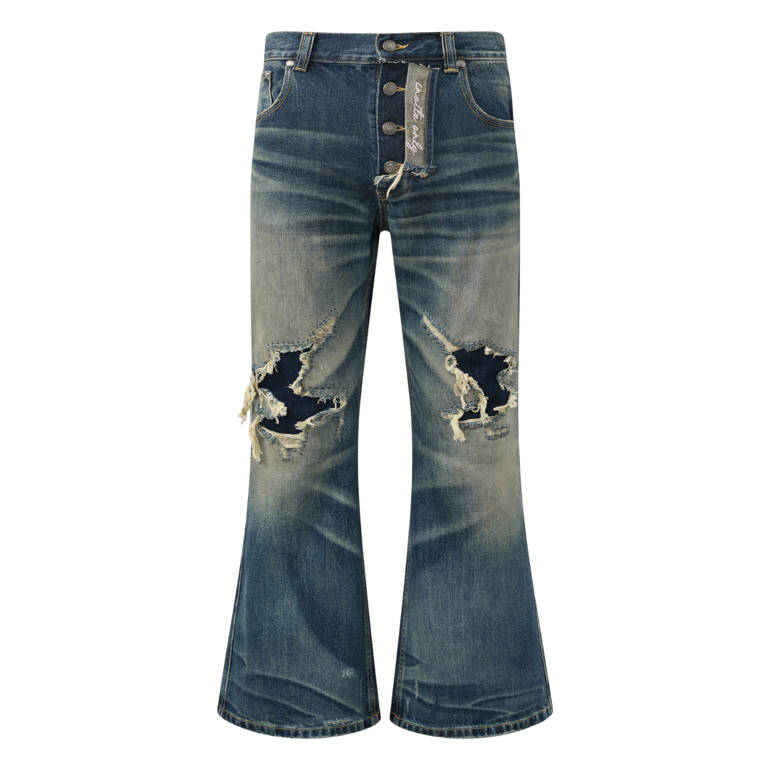 Distressed Embroidery Bootcut Denim
