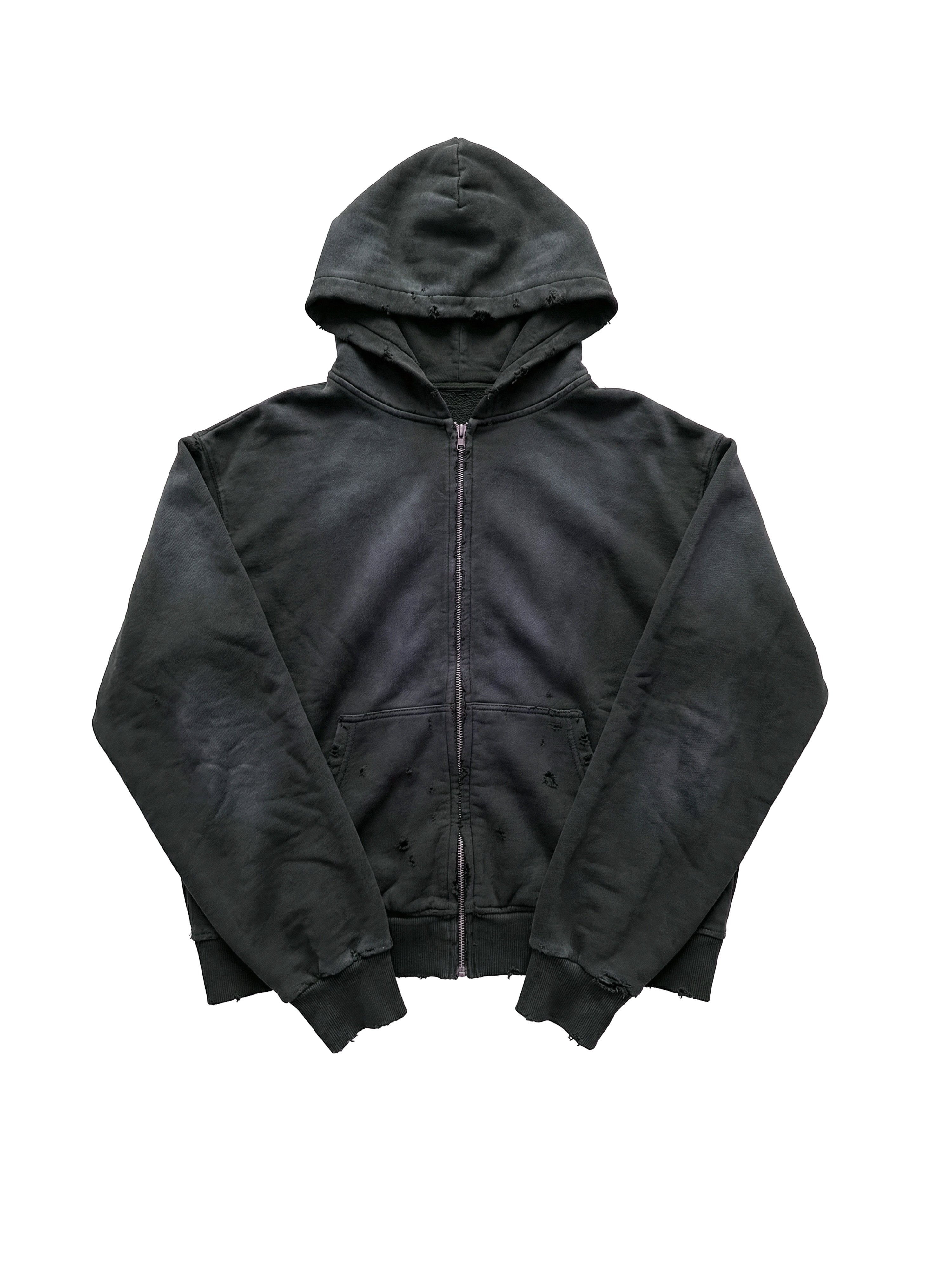 DISTRESSED & WASHED ZIP HOODIE