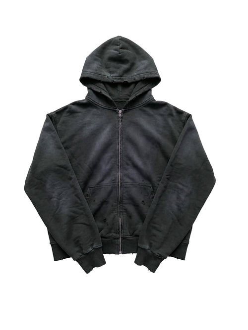 DISTRESSED & WASHED ZIP HOODIE