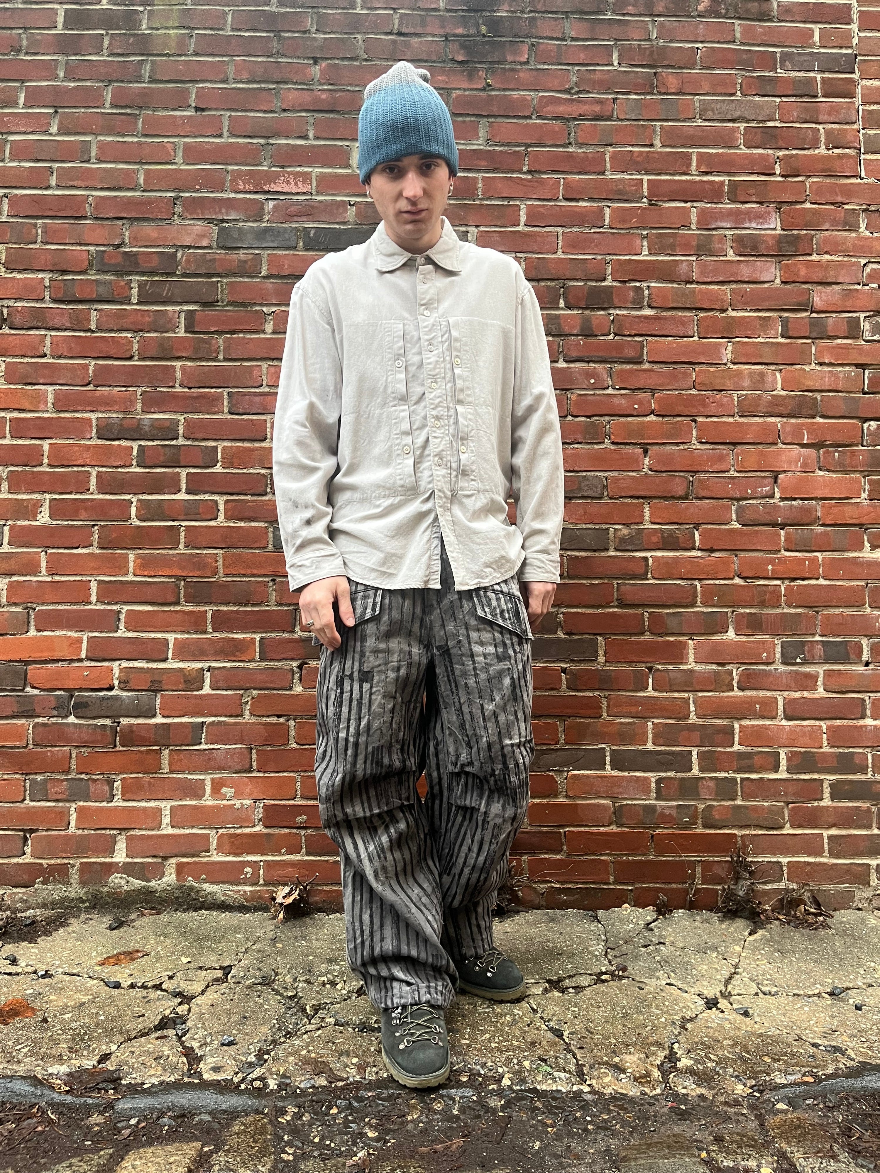 Utility Thwocket Pants - Acorn + Rust Dyed Stripe Denim