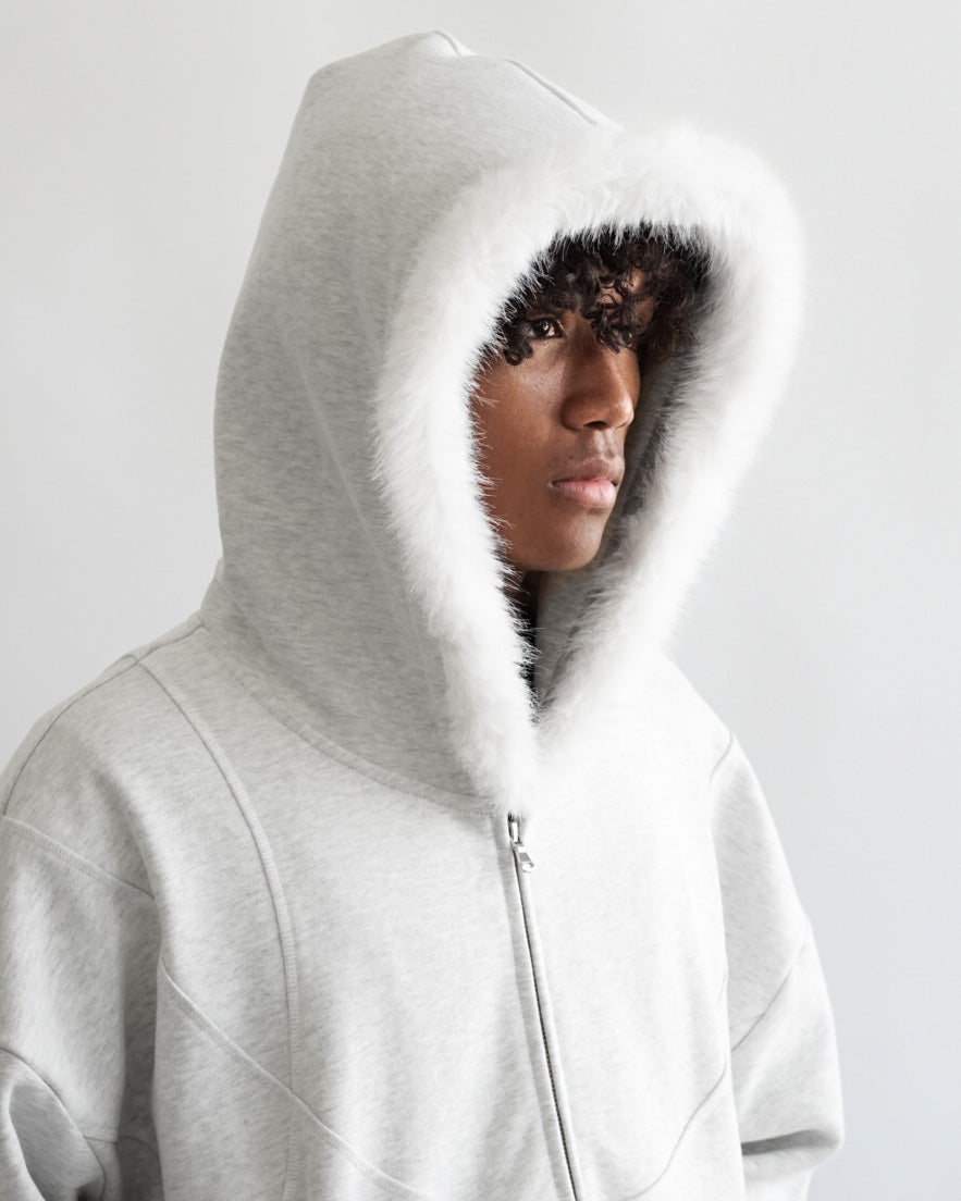 "Surrender" Fur Zip Hoodie (Light Gray)