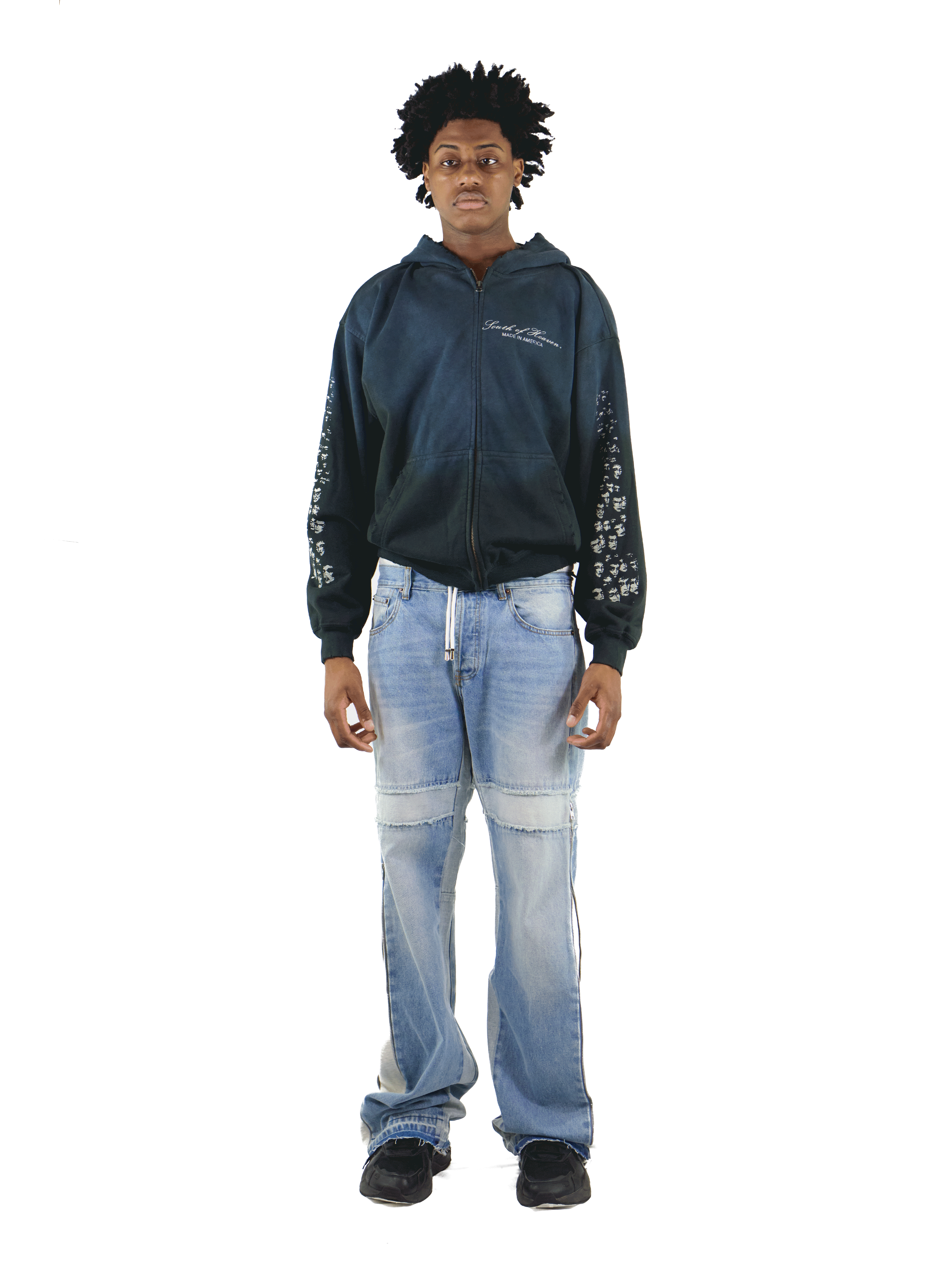 ECHOES - Distressed Zip-Up Hoodie