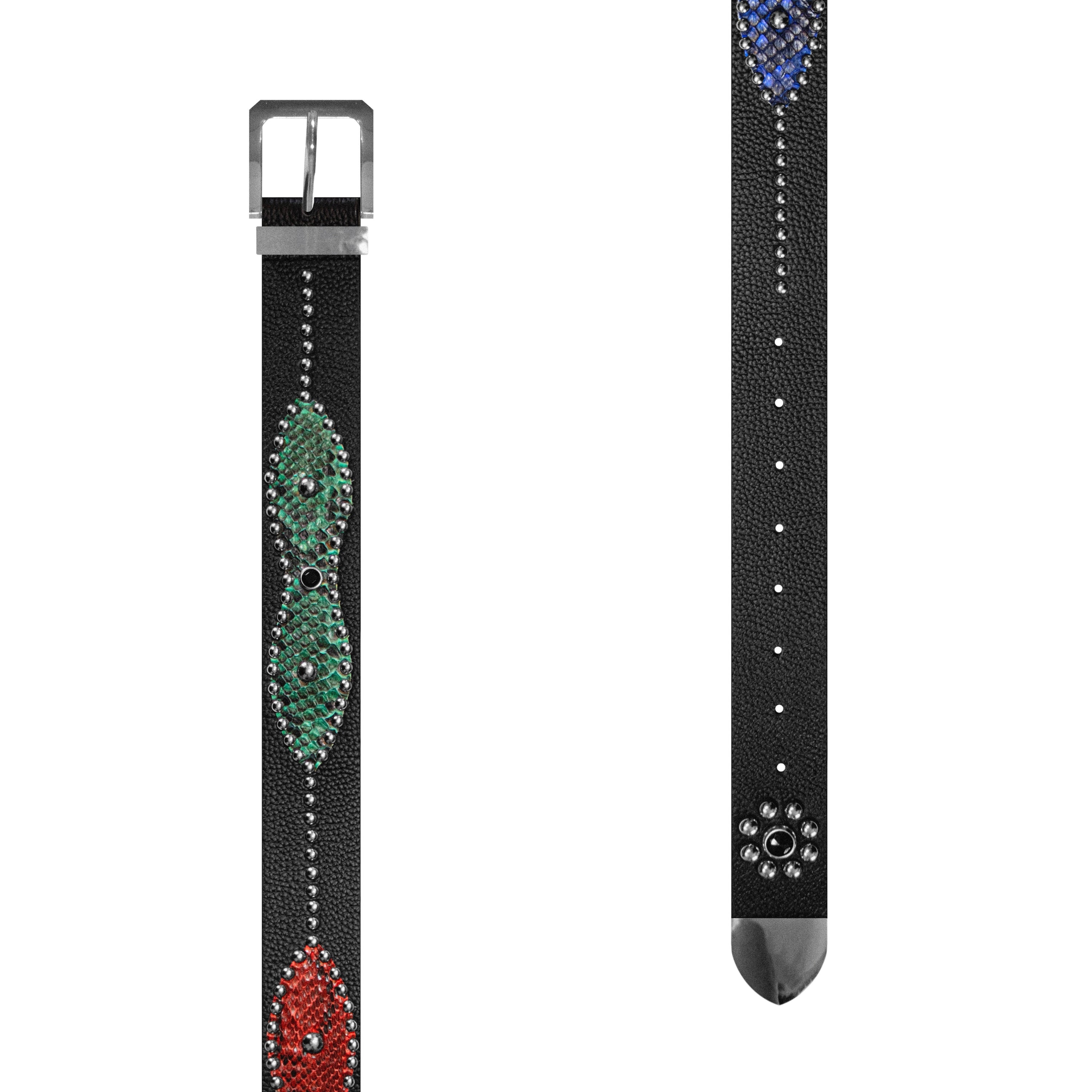 STUDDED LEATHER BELT IN BLACK