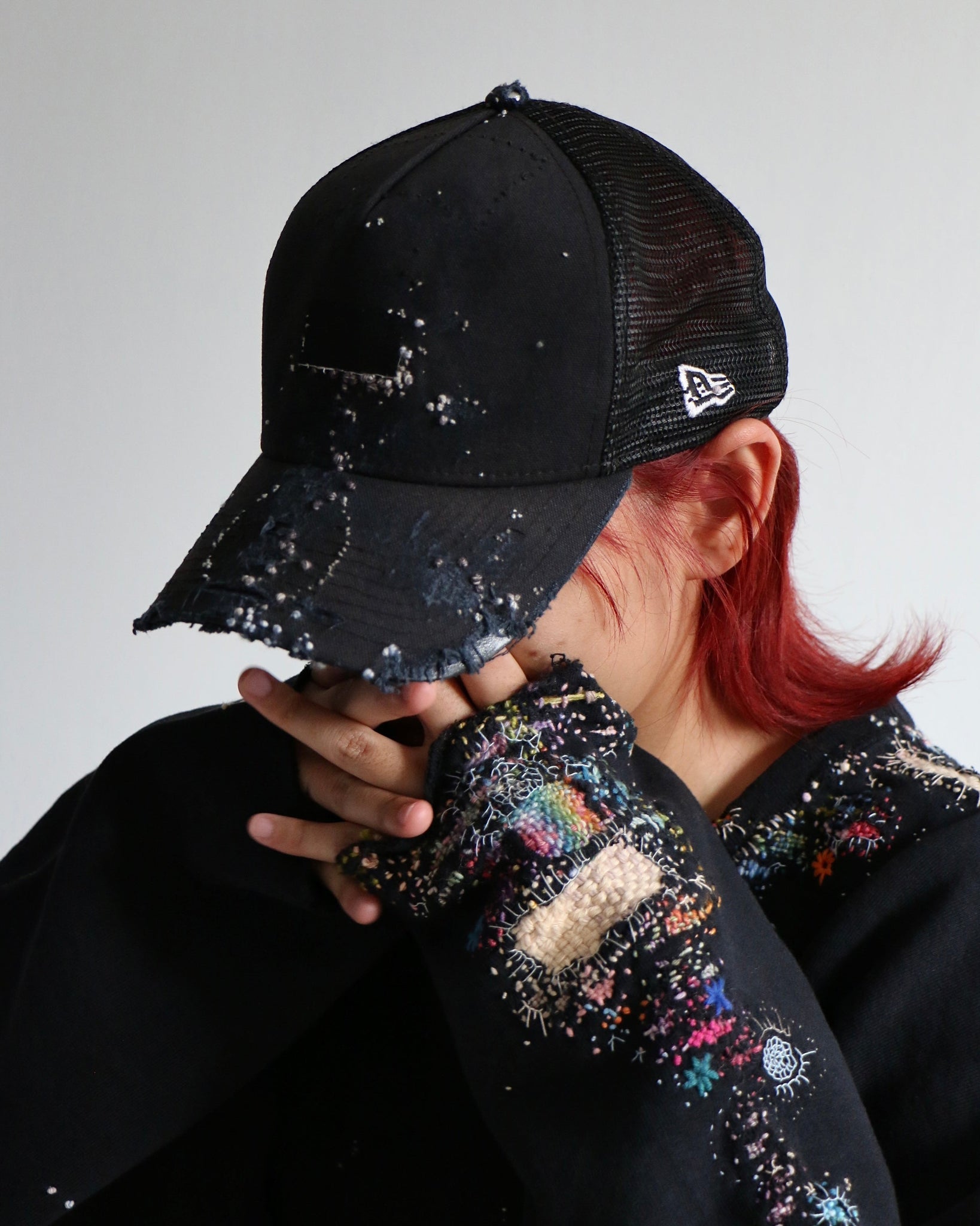 ""Embroidered "Dot" Black Trucker hat