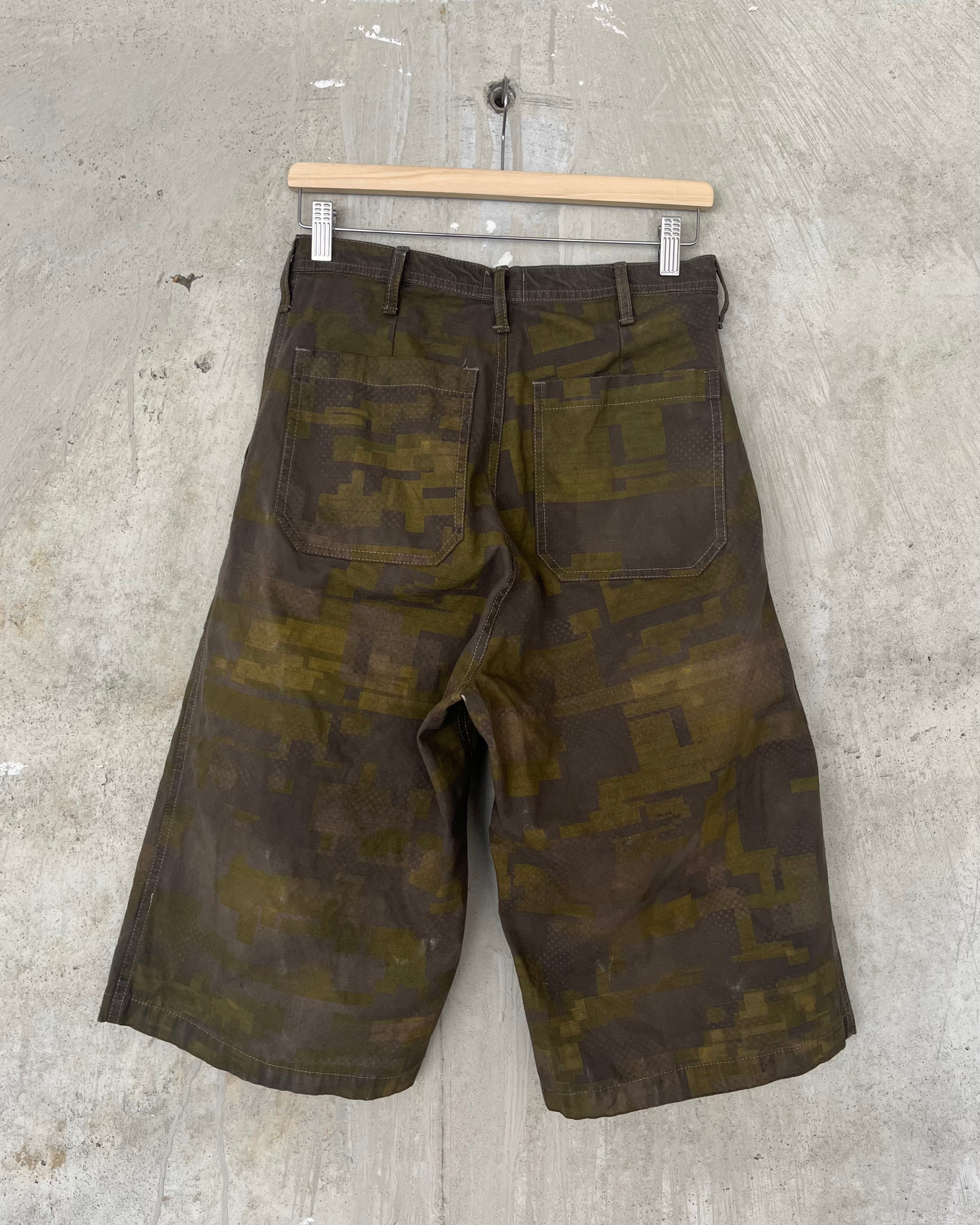 Long Shorts - Black Tea + Rust Dyed 2 Layer Digi-Camo Cotton Ripstop