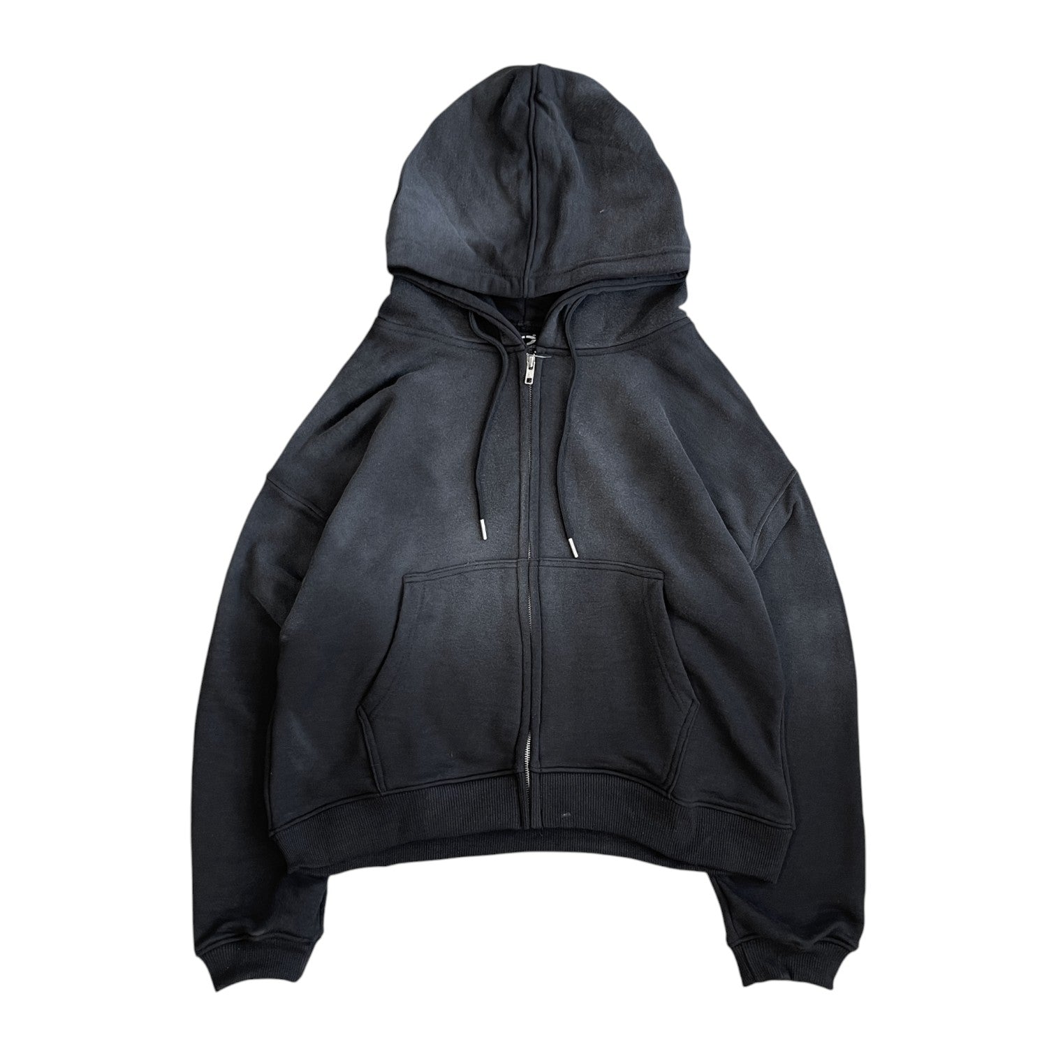 ZIP MIDWEIGHT HOODIE, BLACK [GARMENT DYED]