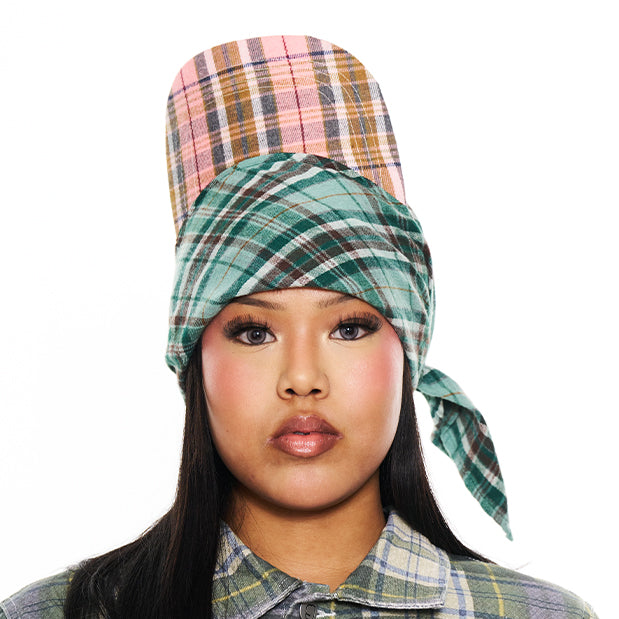 Hikage Tie Hat (GREEN/PINK PLAID)
