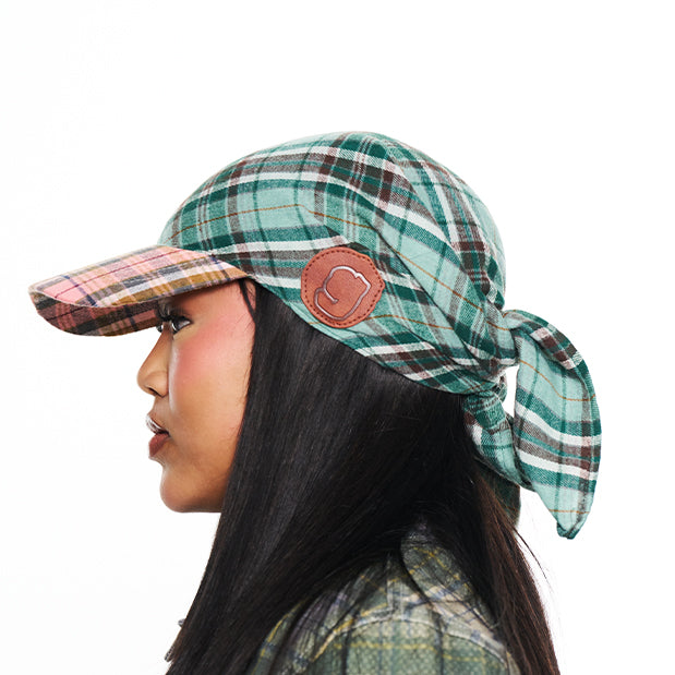Hikage Tie Hat (GREEN/PINK PLAID)