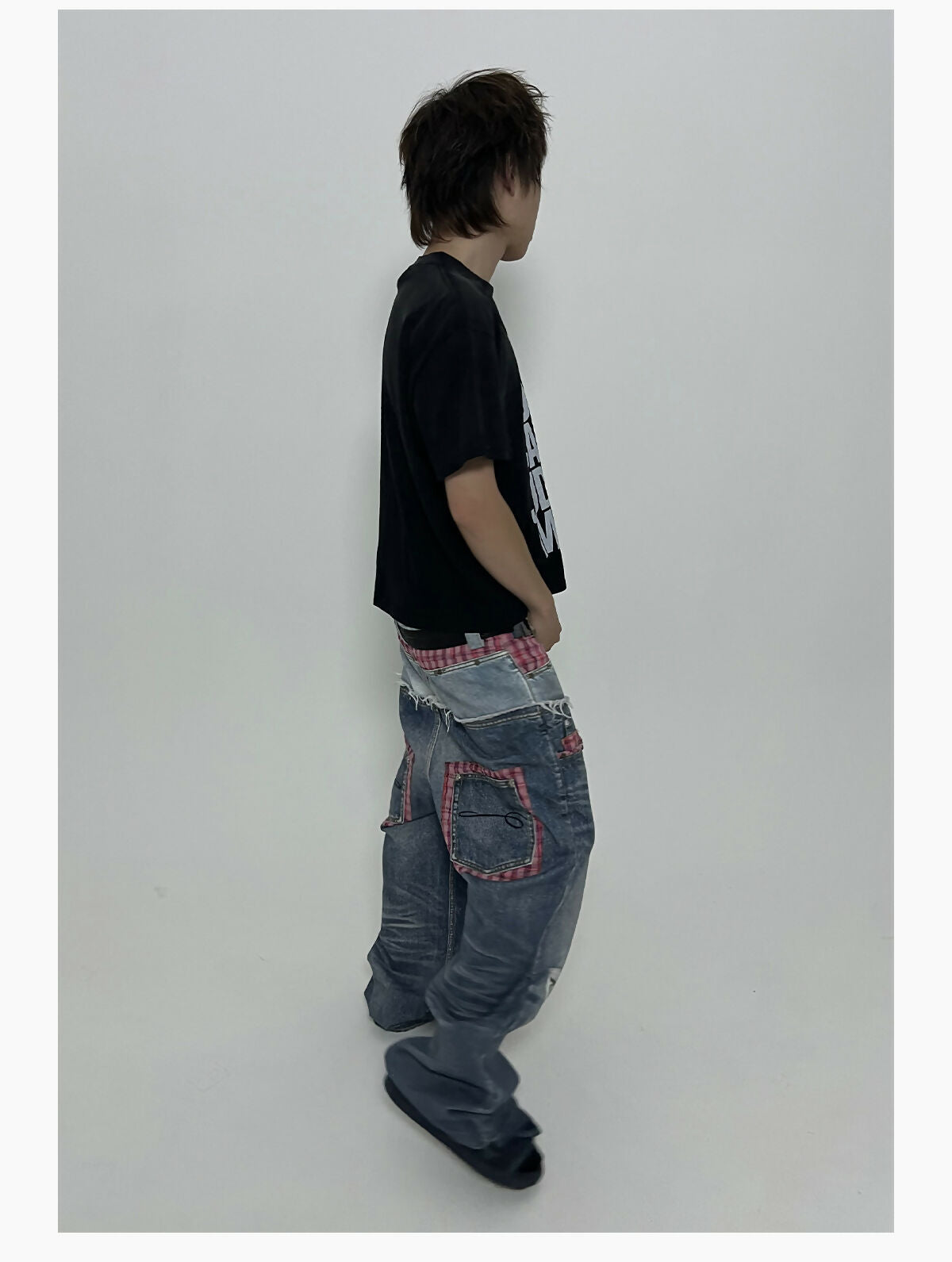 PLAID DOUBLE-WAIST JEANS