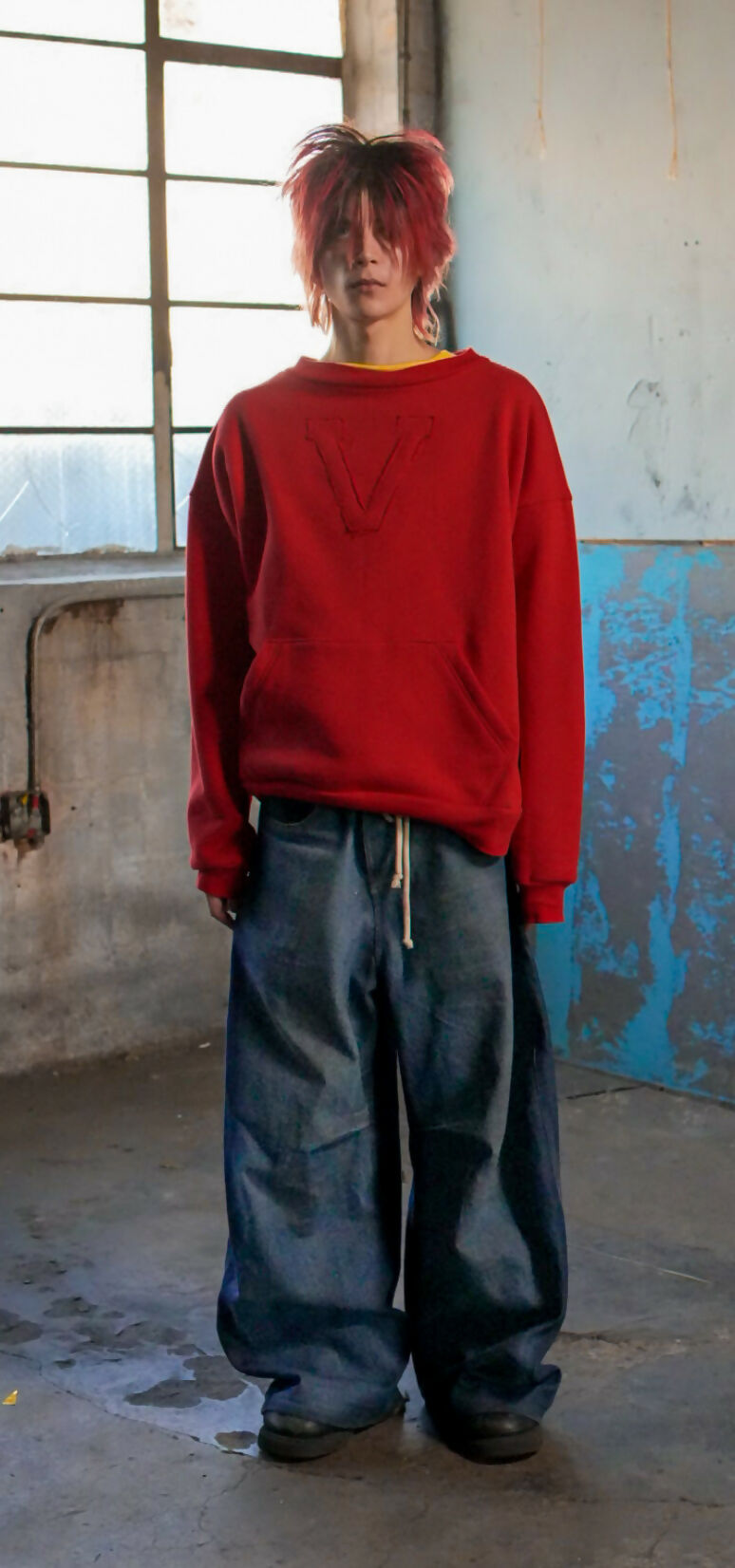 stitched “V” crewneck