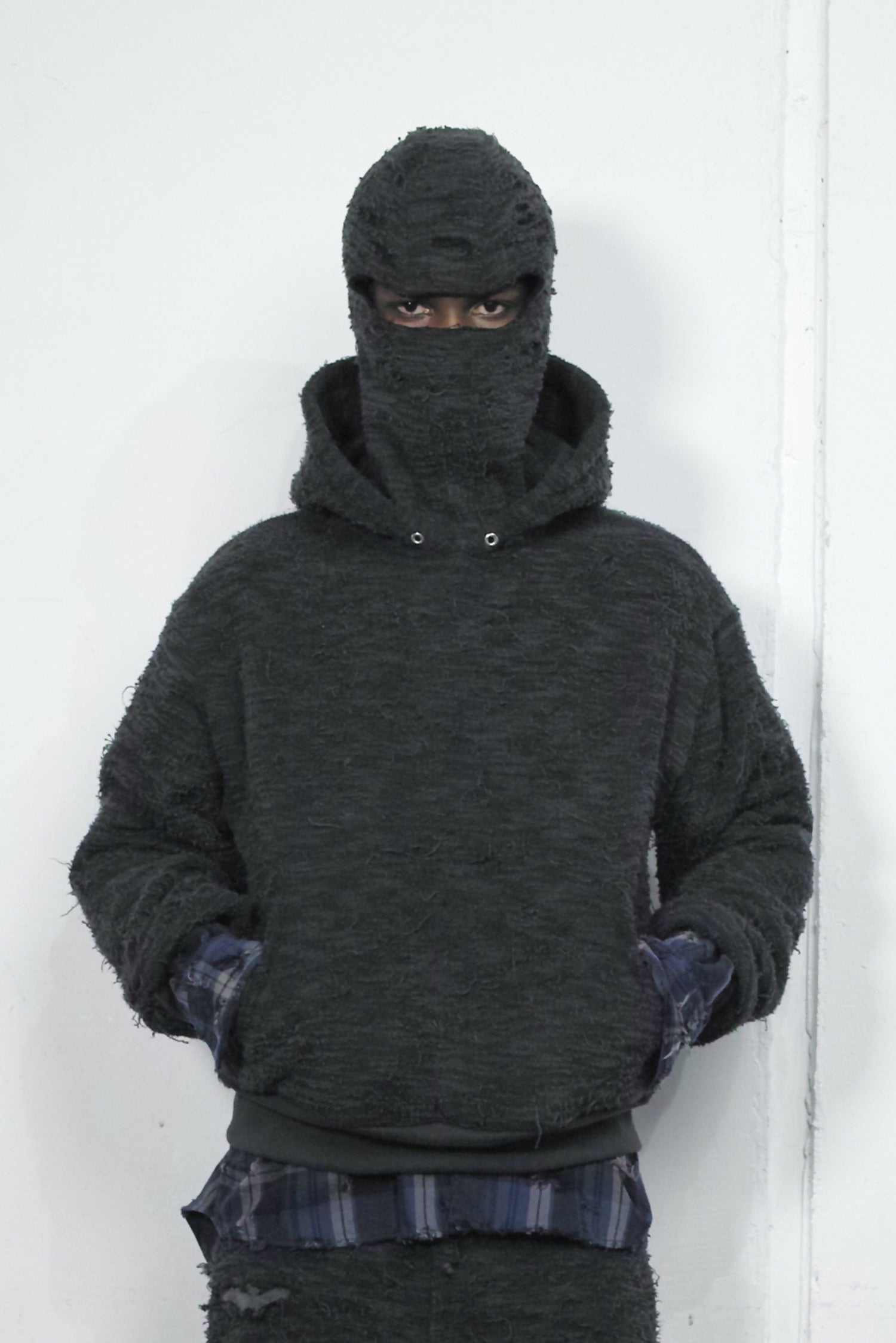 【PRE-ORDER】DISTRESSED FABRIC BALACLAVA / BLACK